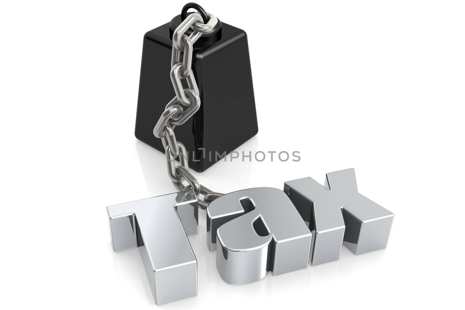 Metallic tax word chain to weight., 3D rendering