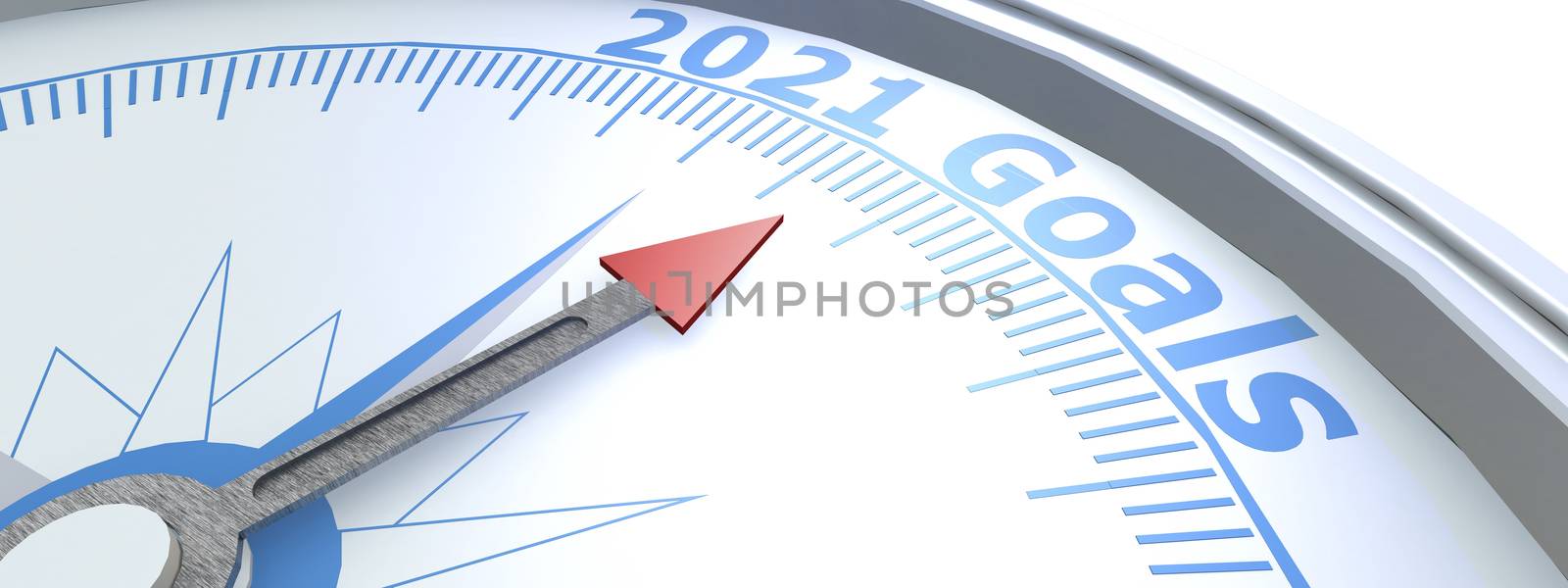Compass with needle pointing to word 2021 goals by tang90246