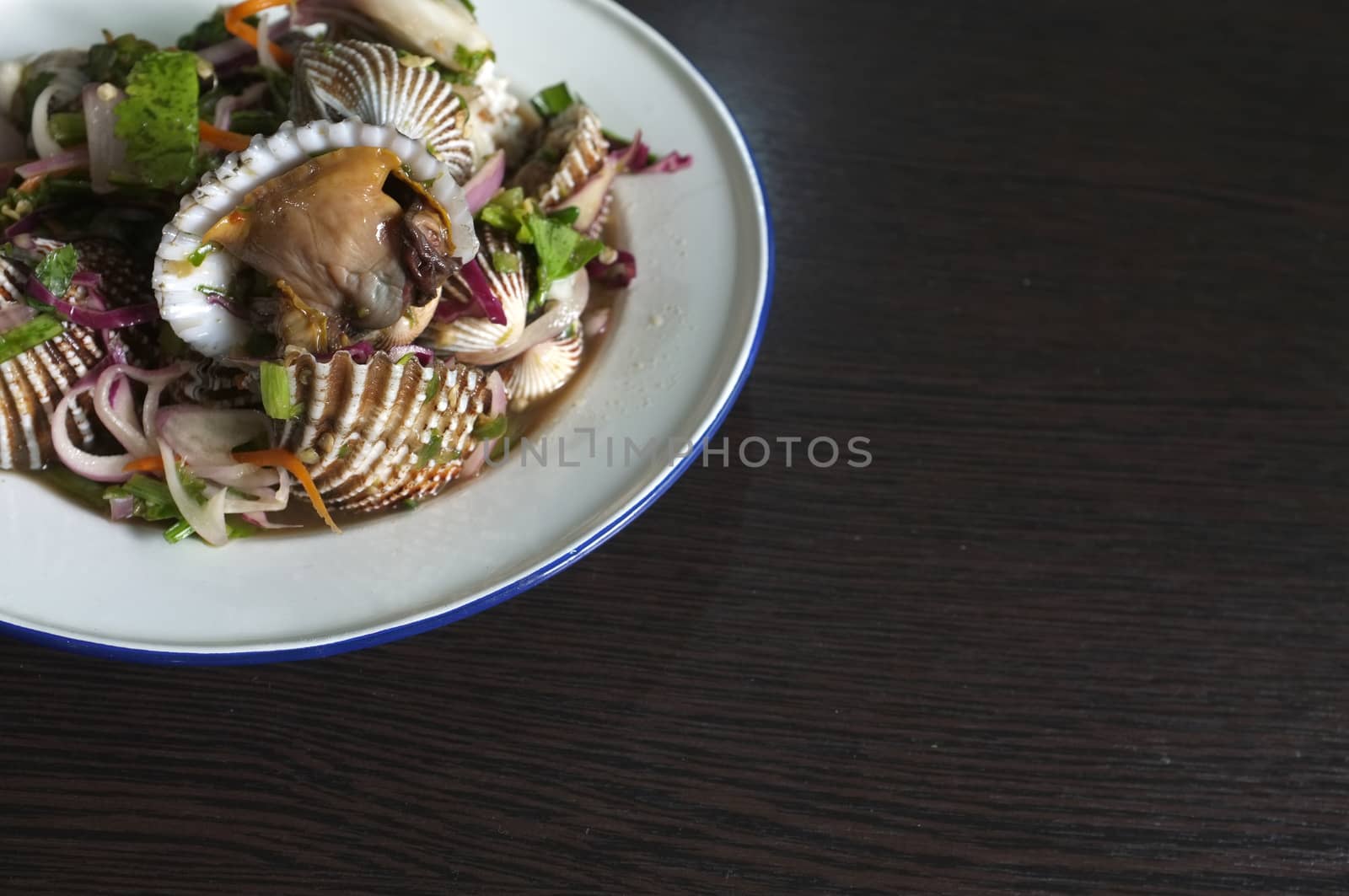 Thai street food , Spicy blood cockle salad