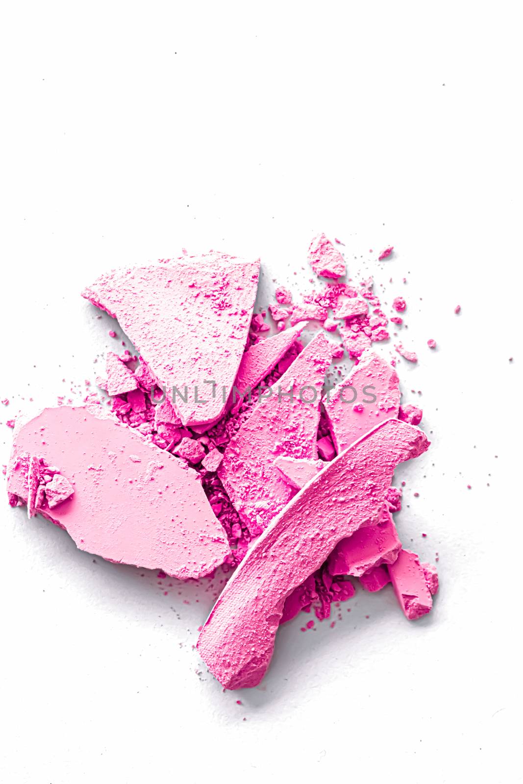 Pink eye shadow powder as makeup palette closeup isolated on white background, crushed cosmetics and beauty texture by Anneleven