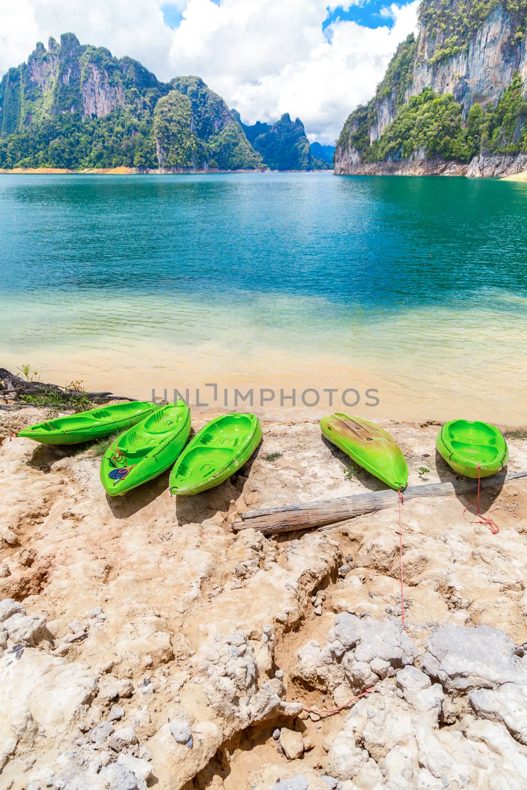 Beautiful mountains in Ratchaprapha Dam at Khao Sok National Park, Surat Thani Province, Thailand.