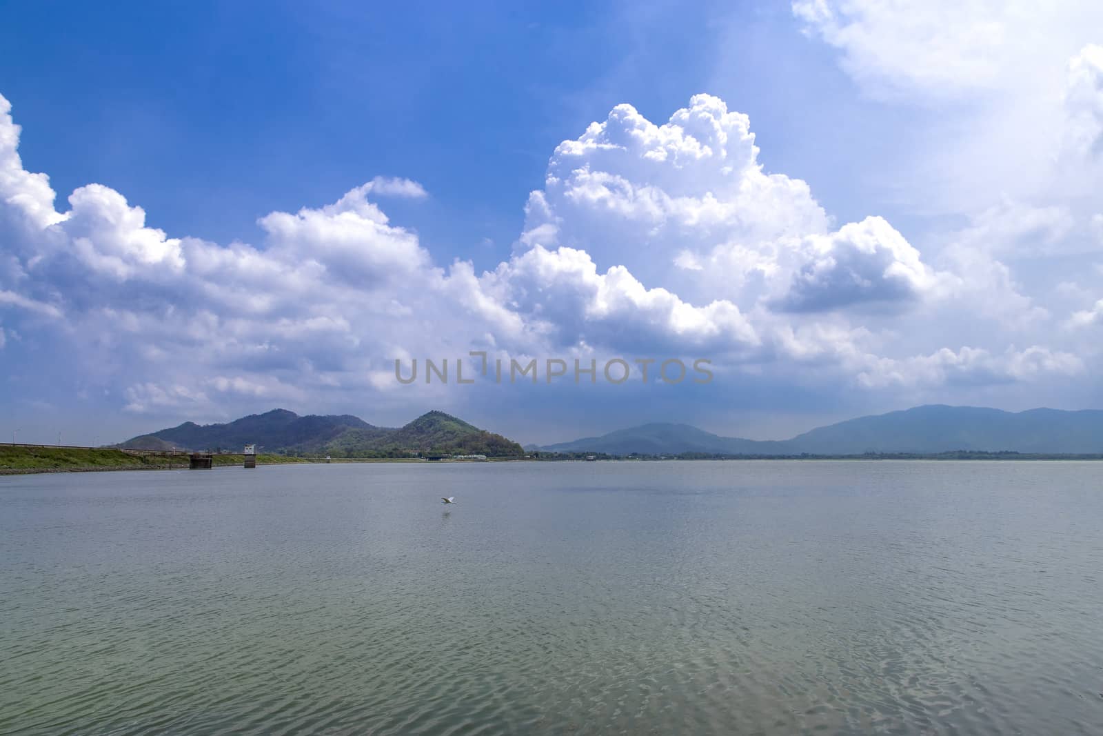View of the lake and blue sky
