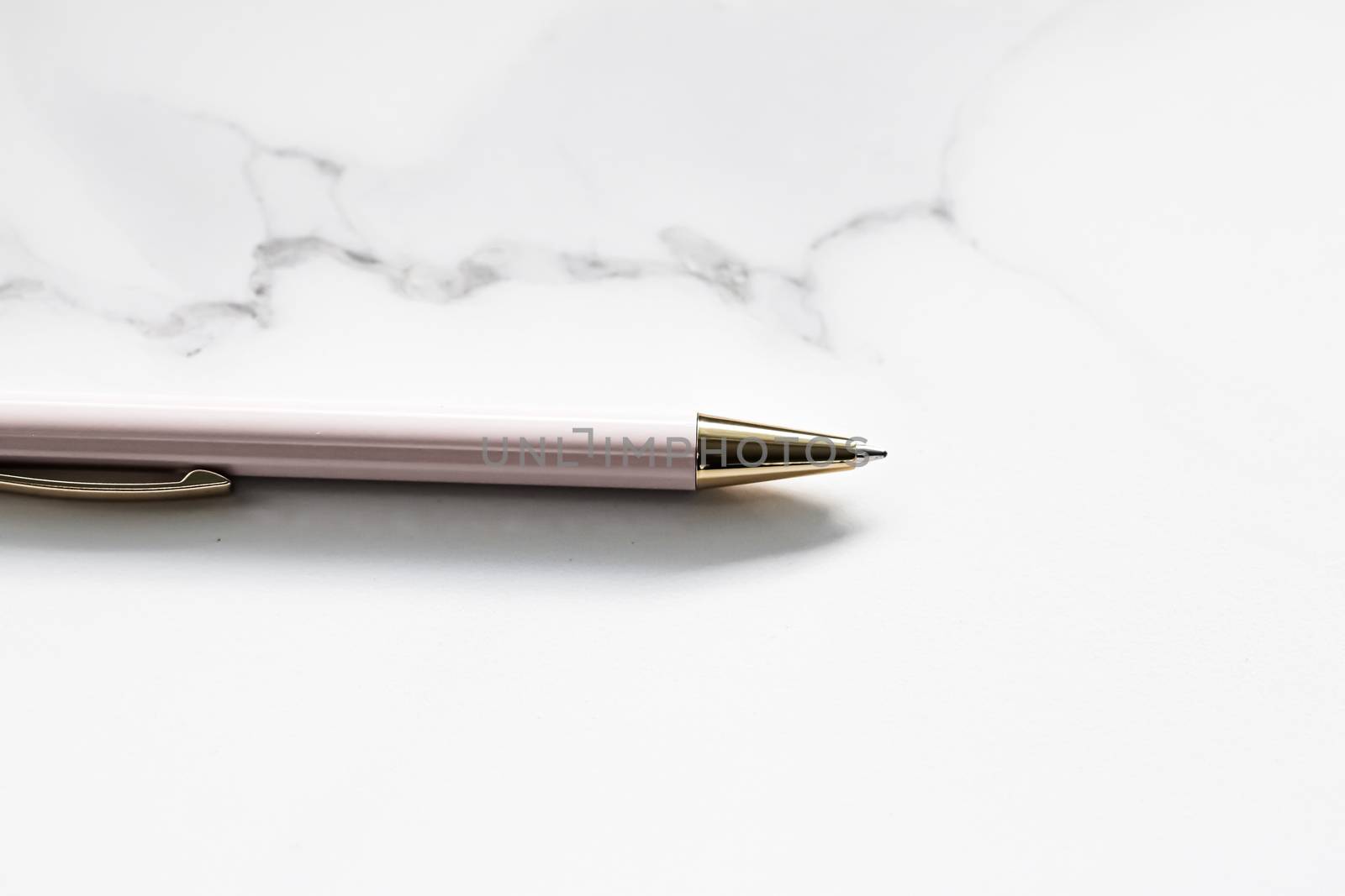 White pen on marble background, luxury stationery and business brand by Anneleven
