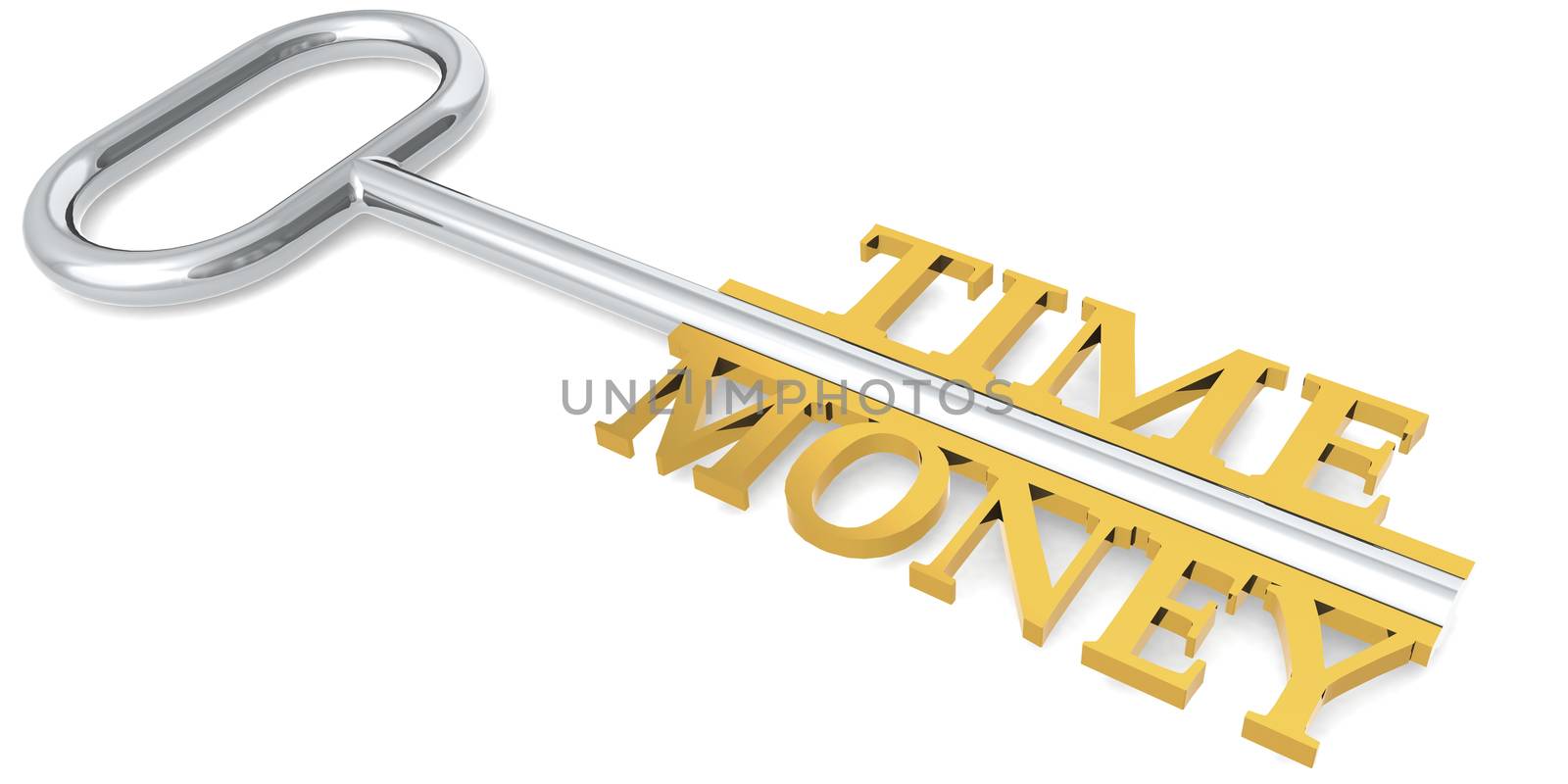 Time and money with key isolated, 3D rendering