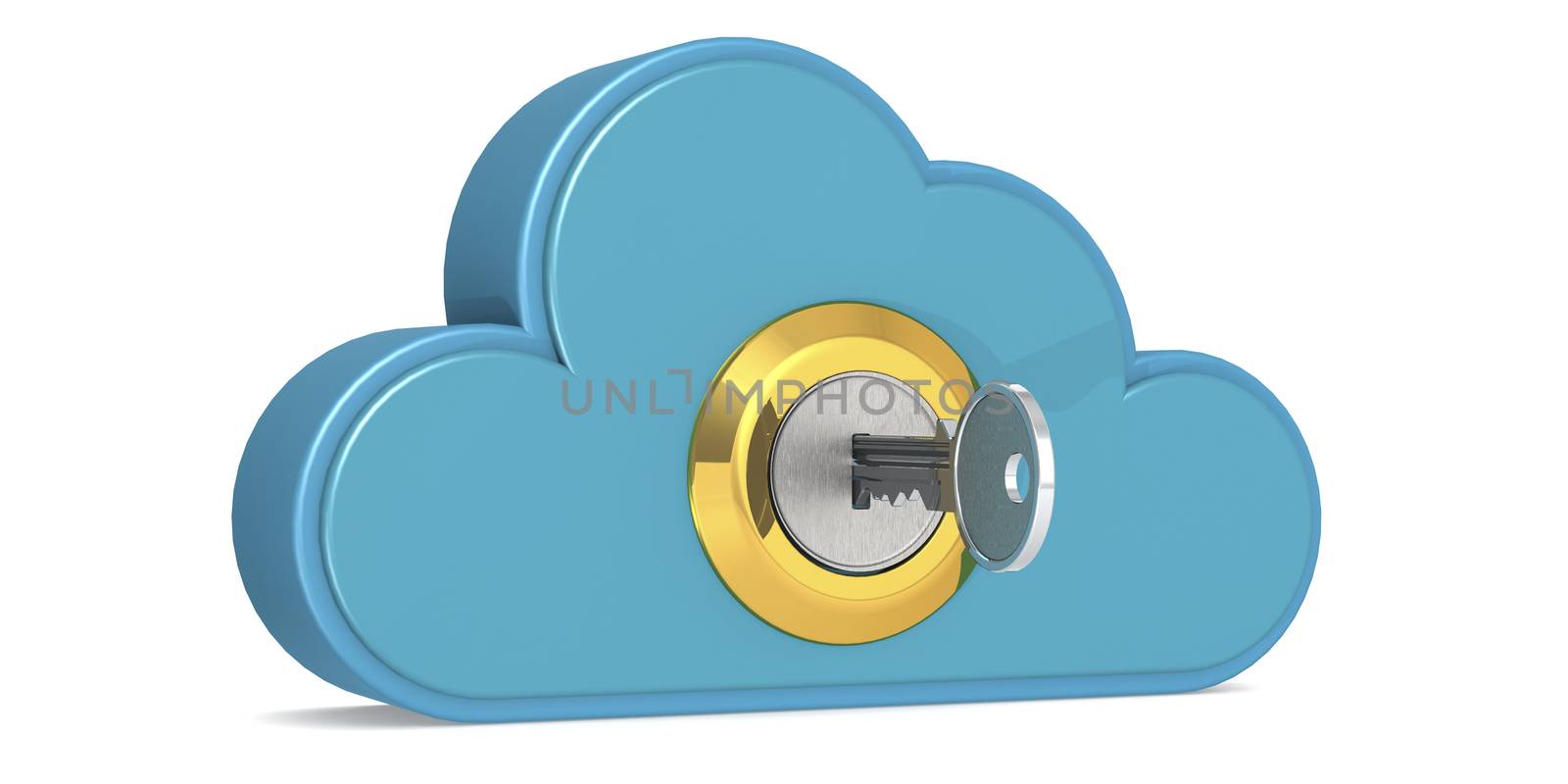 Security concept of cloud computing with metal key, 3D rendering