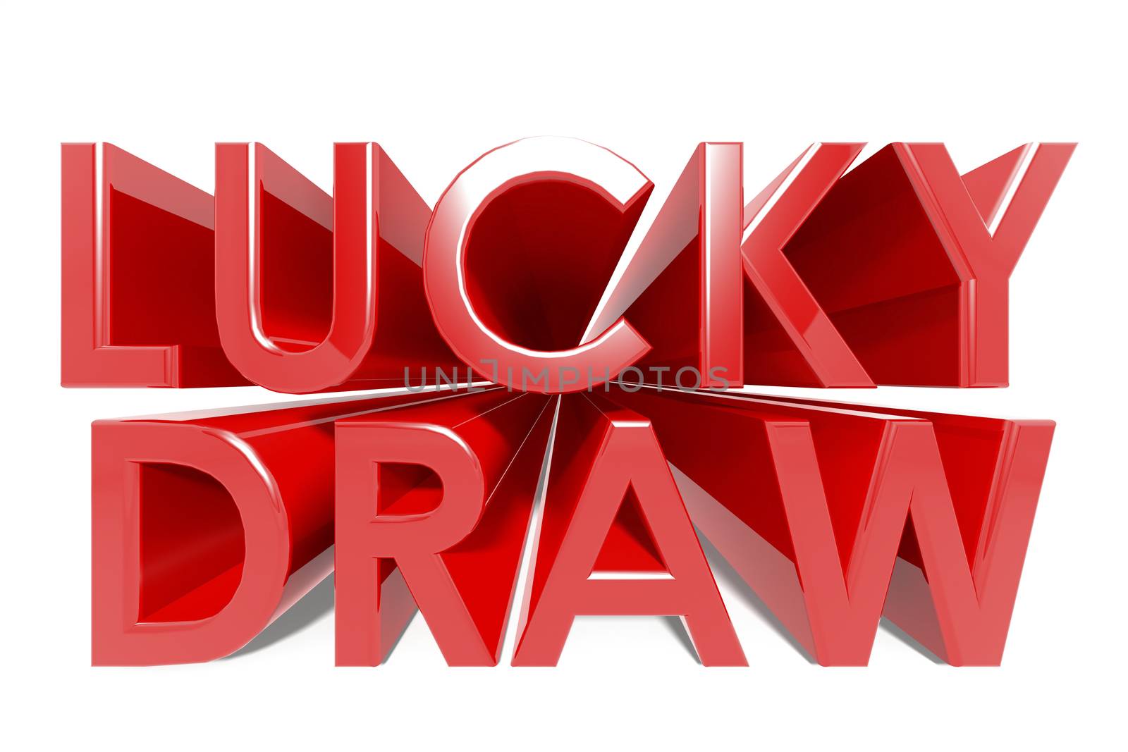 Lucky draw word in red, 3D rendering