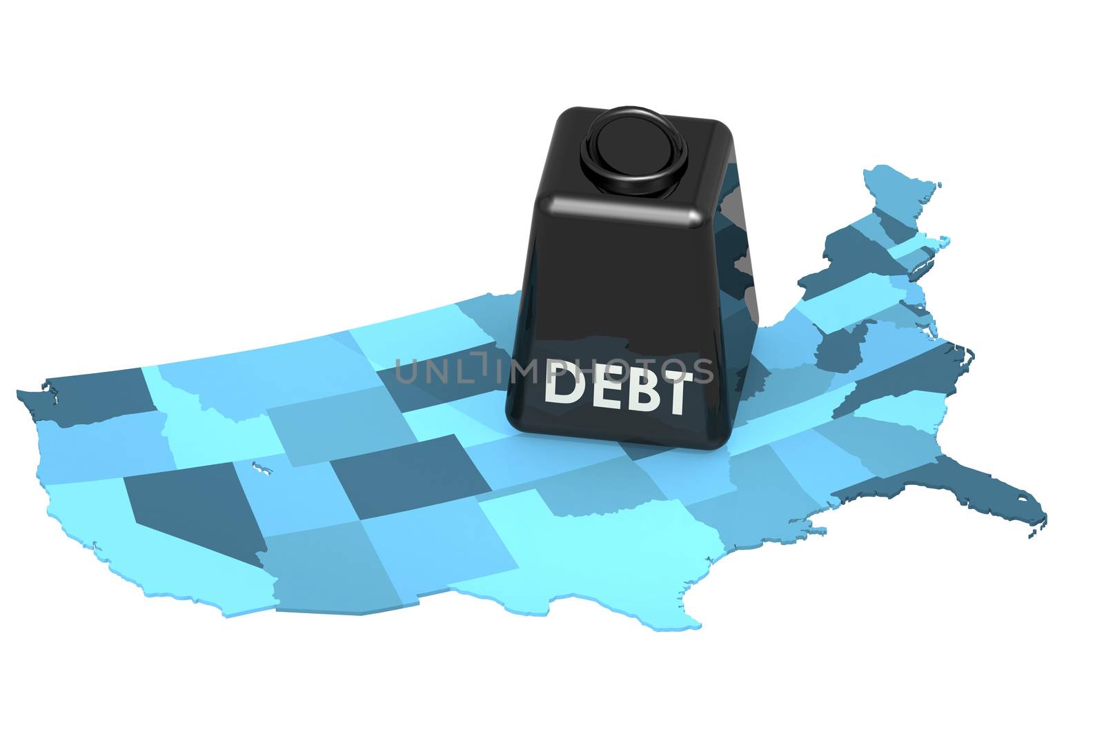 United States national debt or budget deficit financial crisis concept, 3D rendering