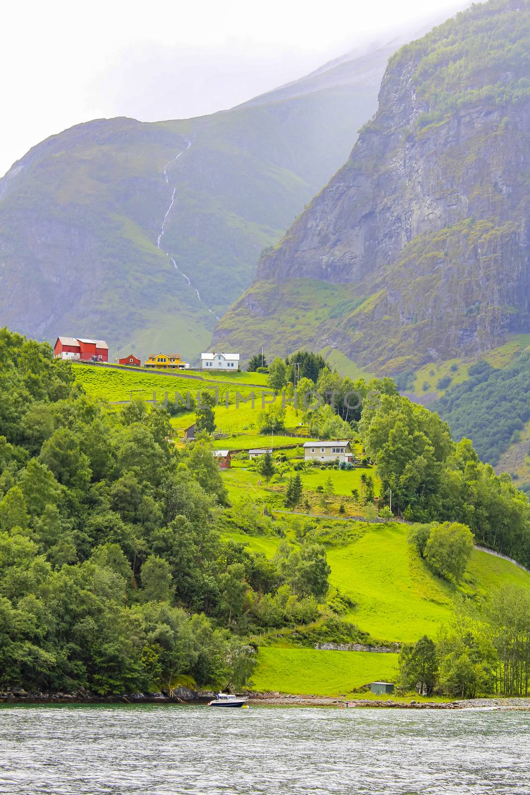 Norwegian beautiful mountain and fjord landscape, Aurlandsfjord Sognefjord in Norway. by Arkadij