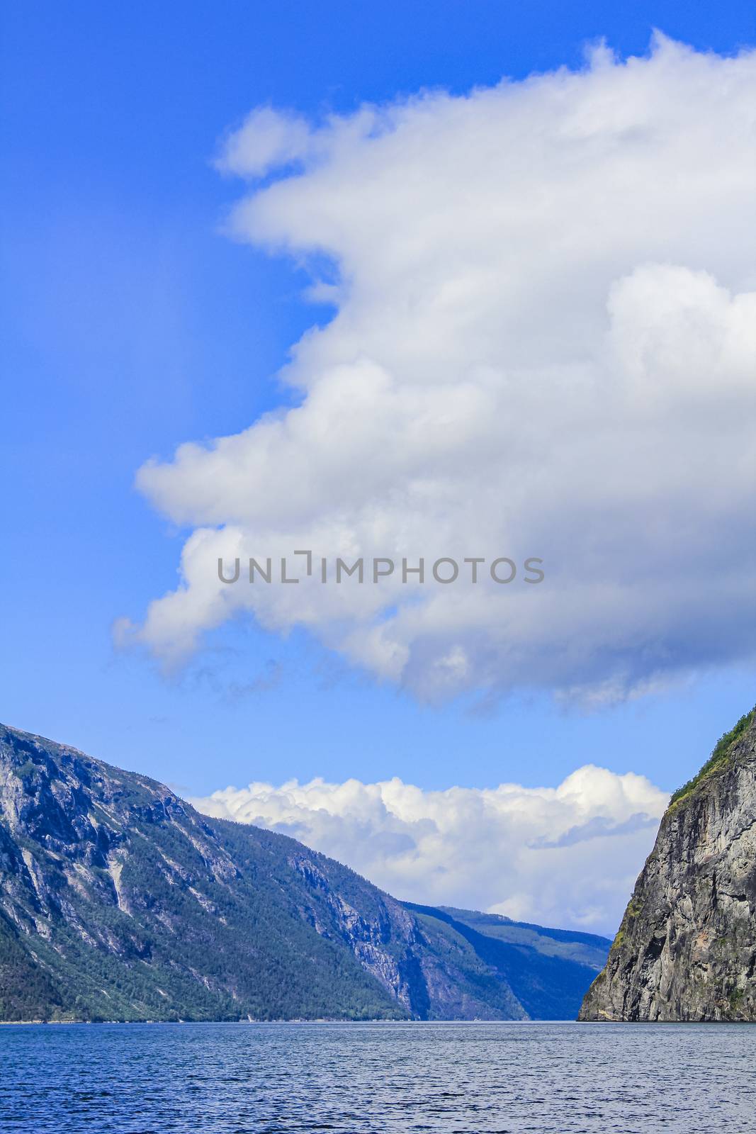 Norwegian beautiful mountain and fjord landscape, Aurlandsfjord Sognefjord in Norway. by Arkadij