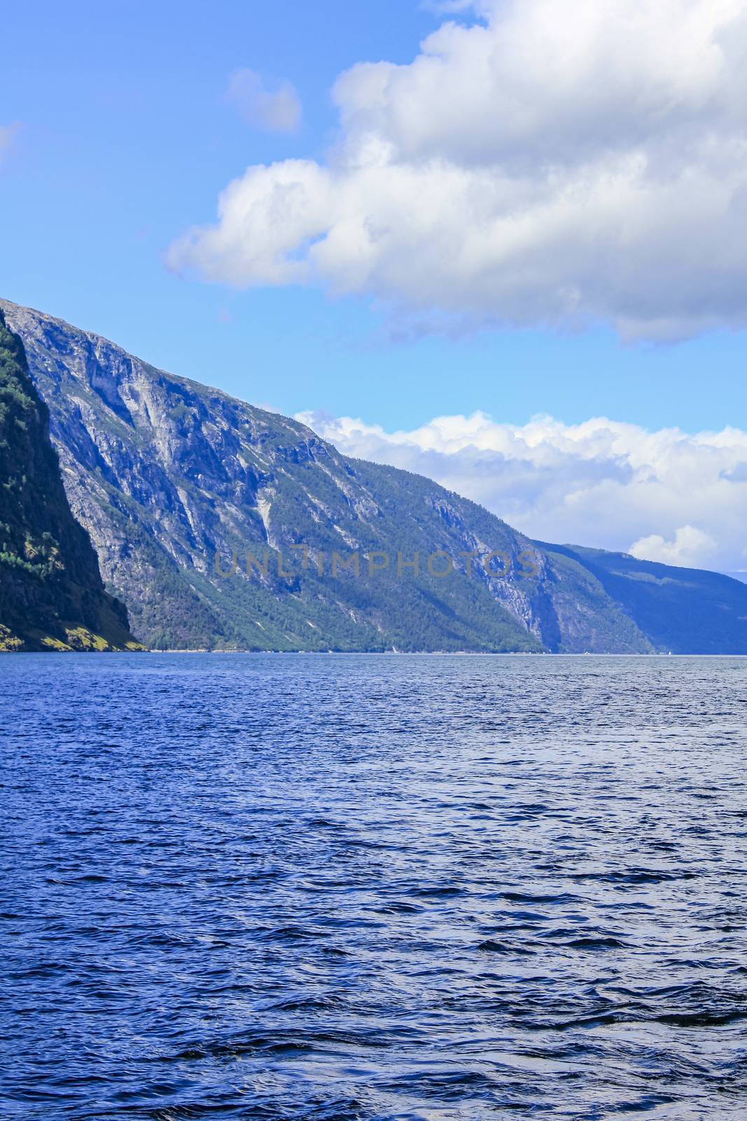 Norwegian beautiful mountain and fjord landscape, Aurlandsfjord Sognefjord in Norway. by Arkadij