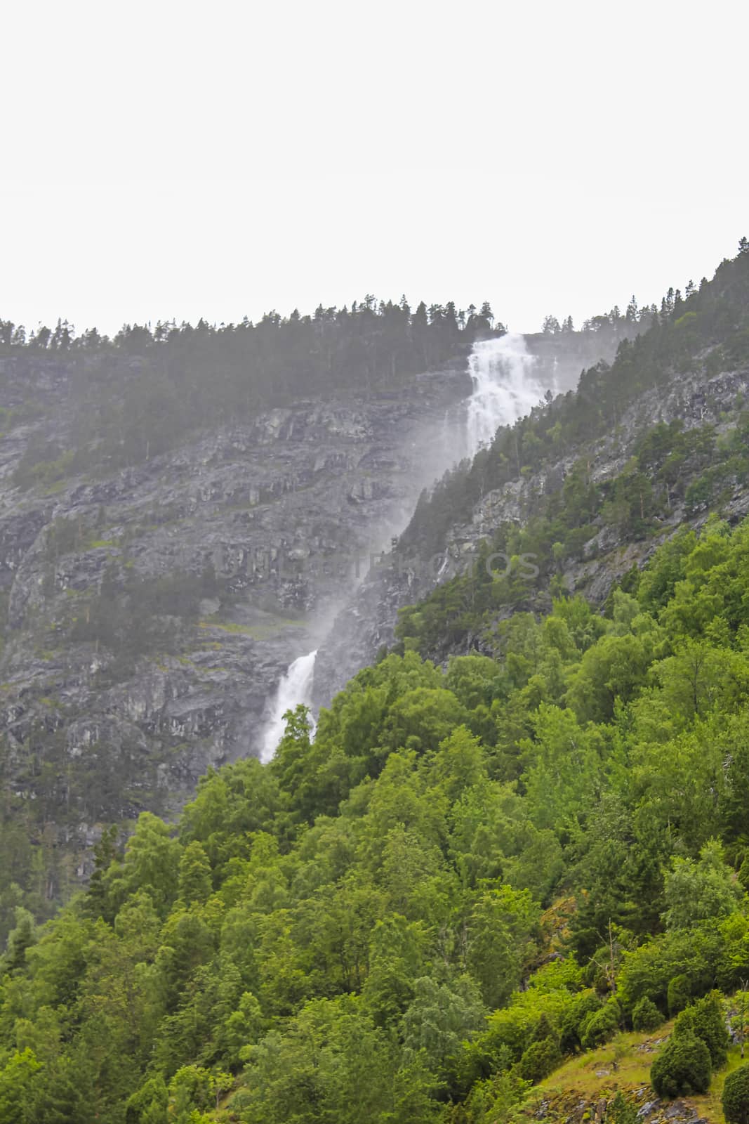 Waterfall in Aurlandsfjord Aurland Vestland Sognefjord in Norway.