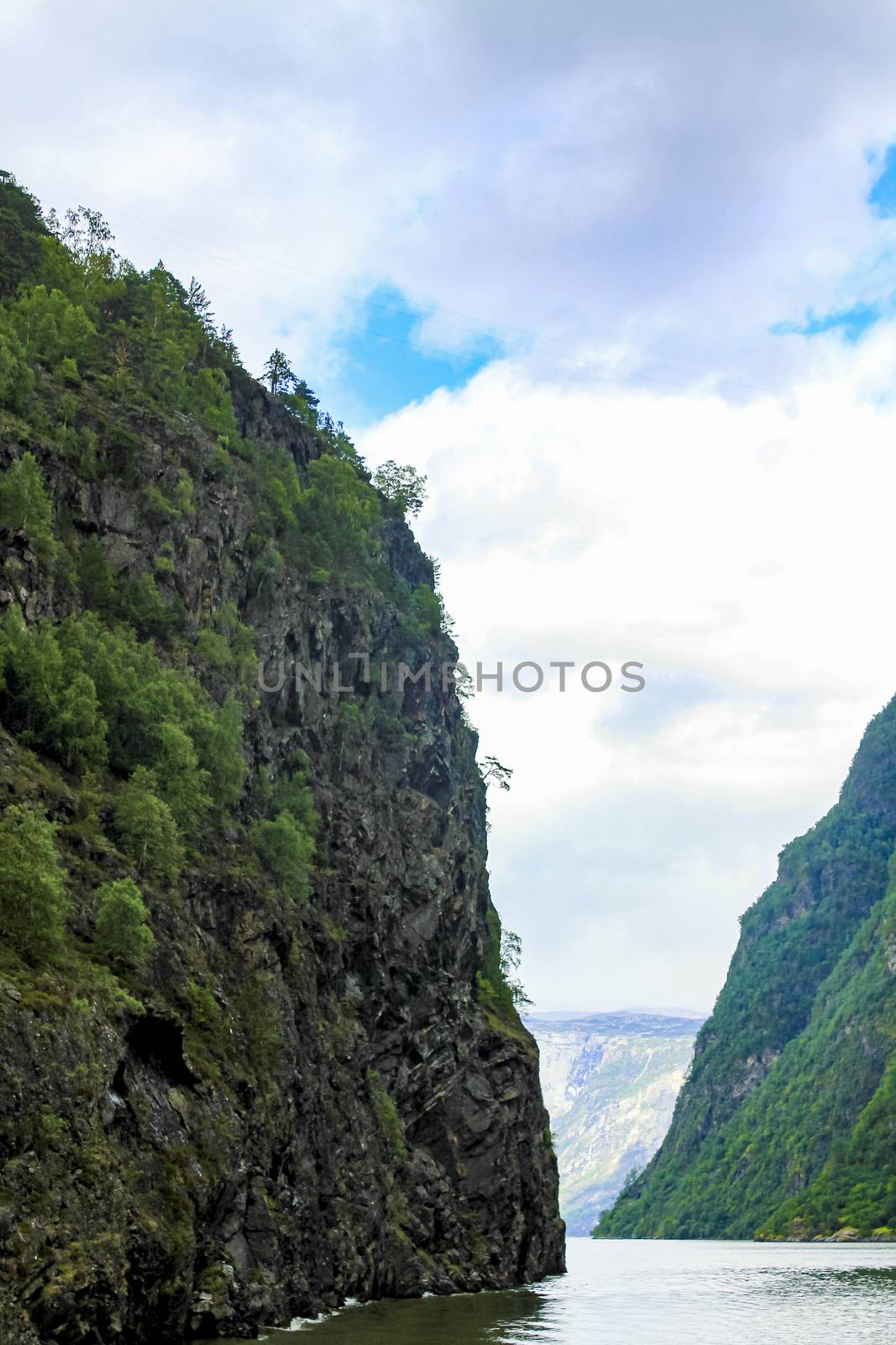 Norwegian beautiful mountain and fjord landscape, Aurlandsfjord Sognefjord in Norway. by Arkadij
