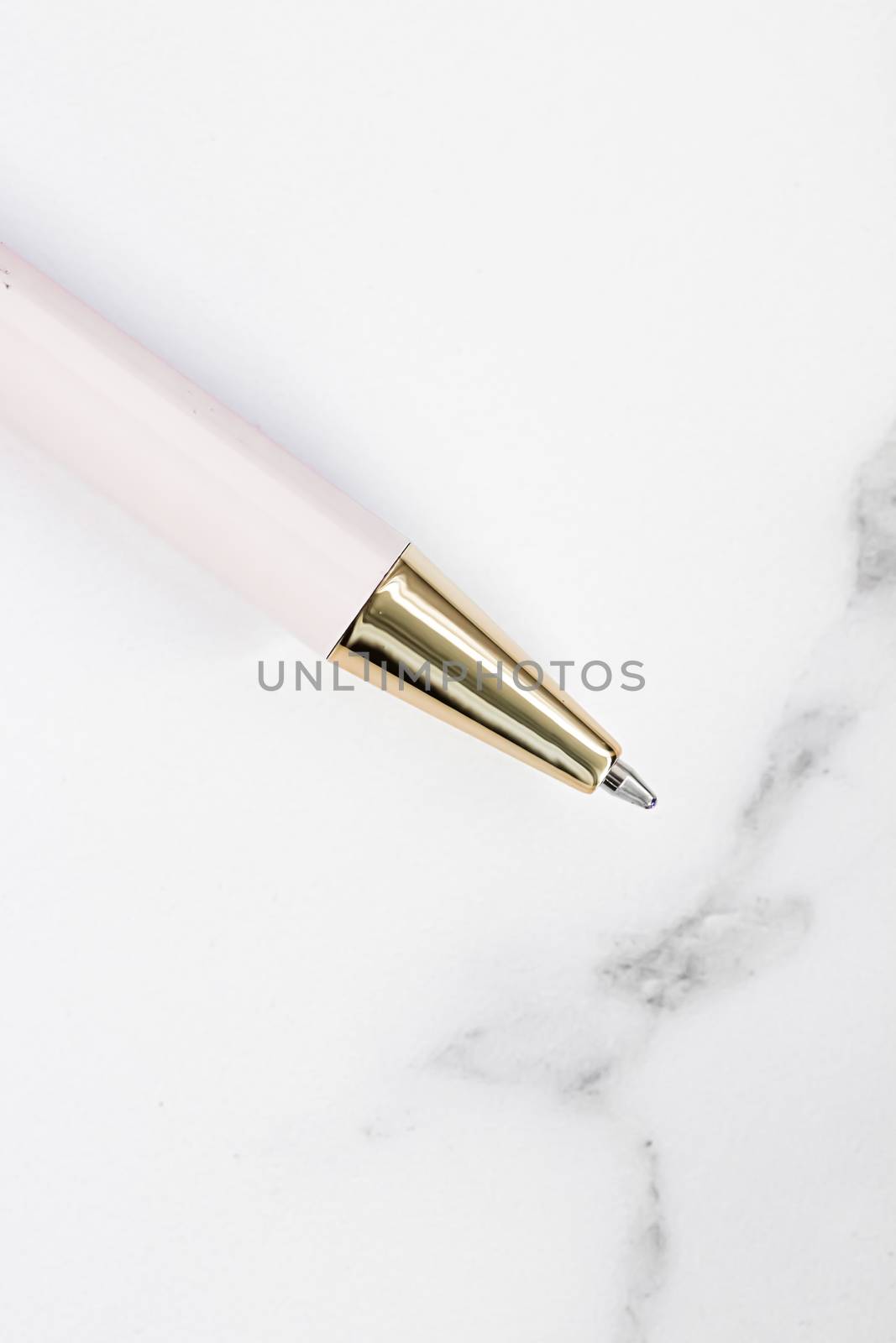 White pen on marble background, luxury stationery and business brand by Anneleven