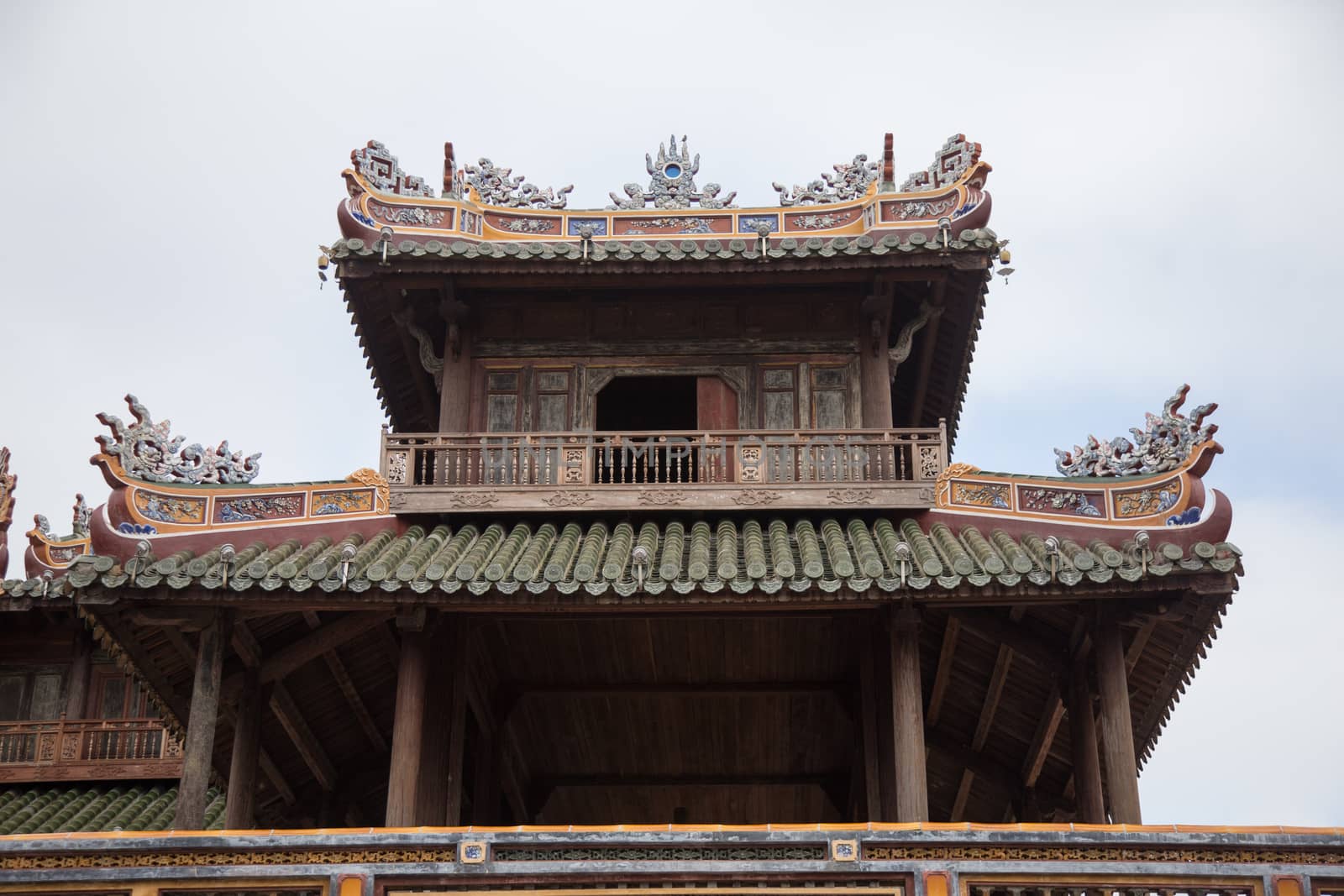 Hue, ancient capital of Vietnam. architecture detail of roofs and decorations by kgboxford