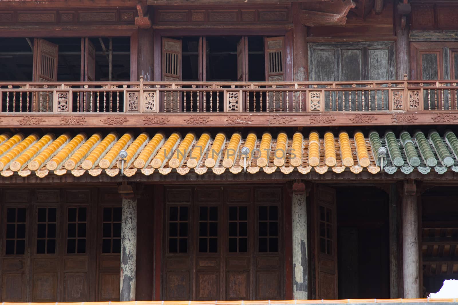 Hue, ancient capital of Vietnam. architecture detail of roofs and decorations by kgboxford