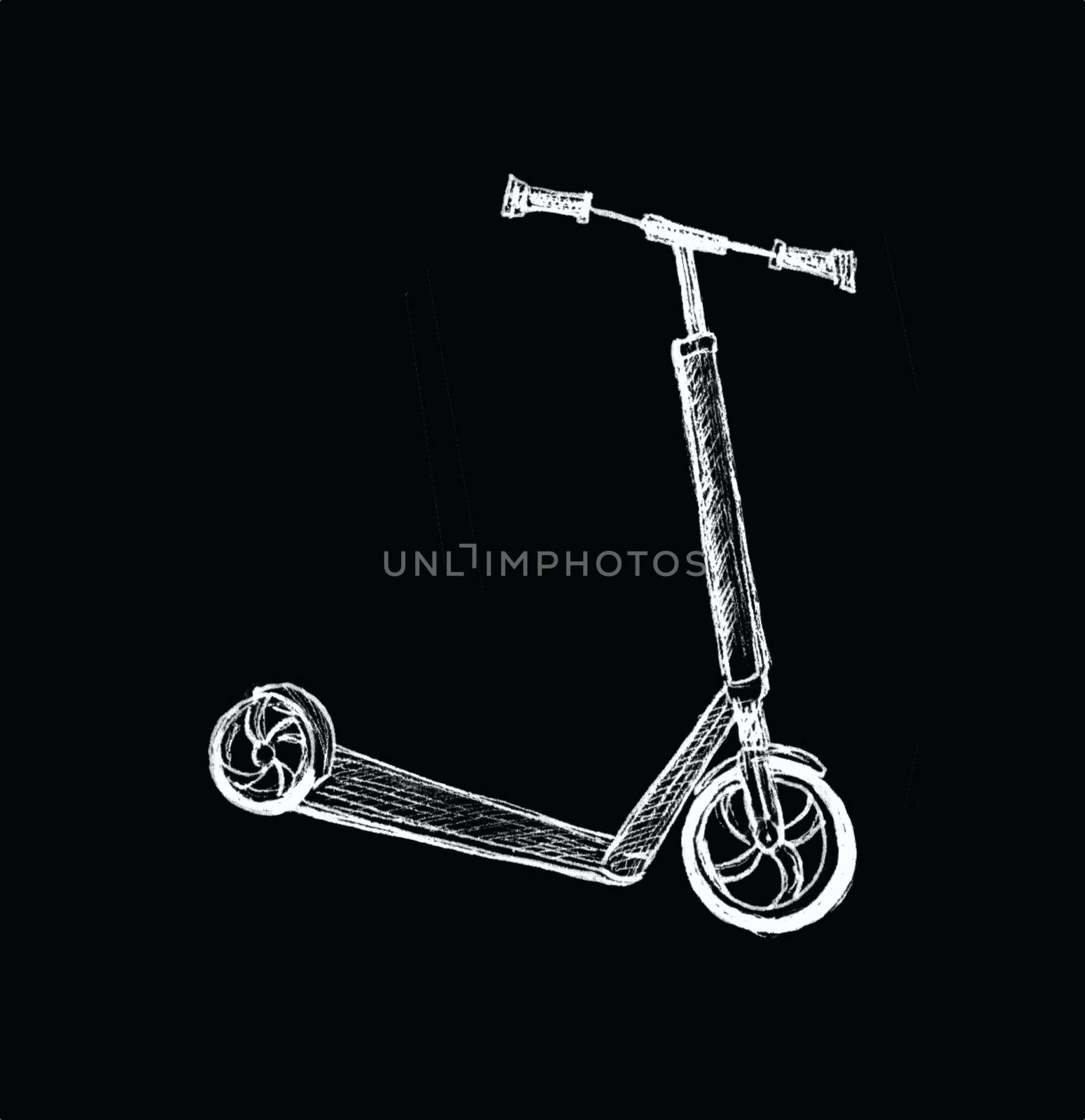 Scooter sketch isolated on black background. Eco alternative transport concept. Han-drawn illustration. 
