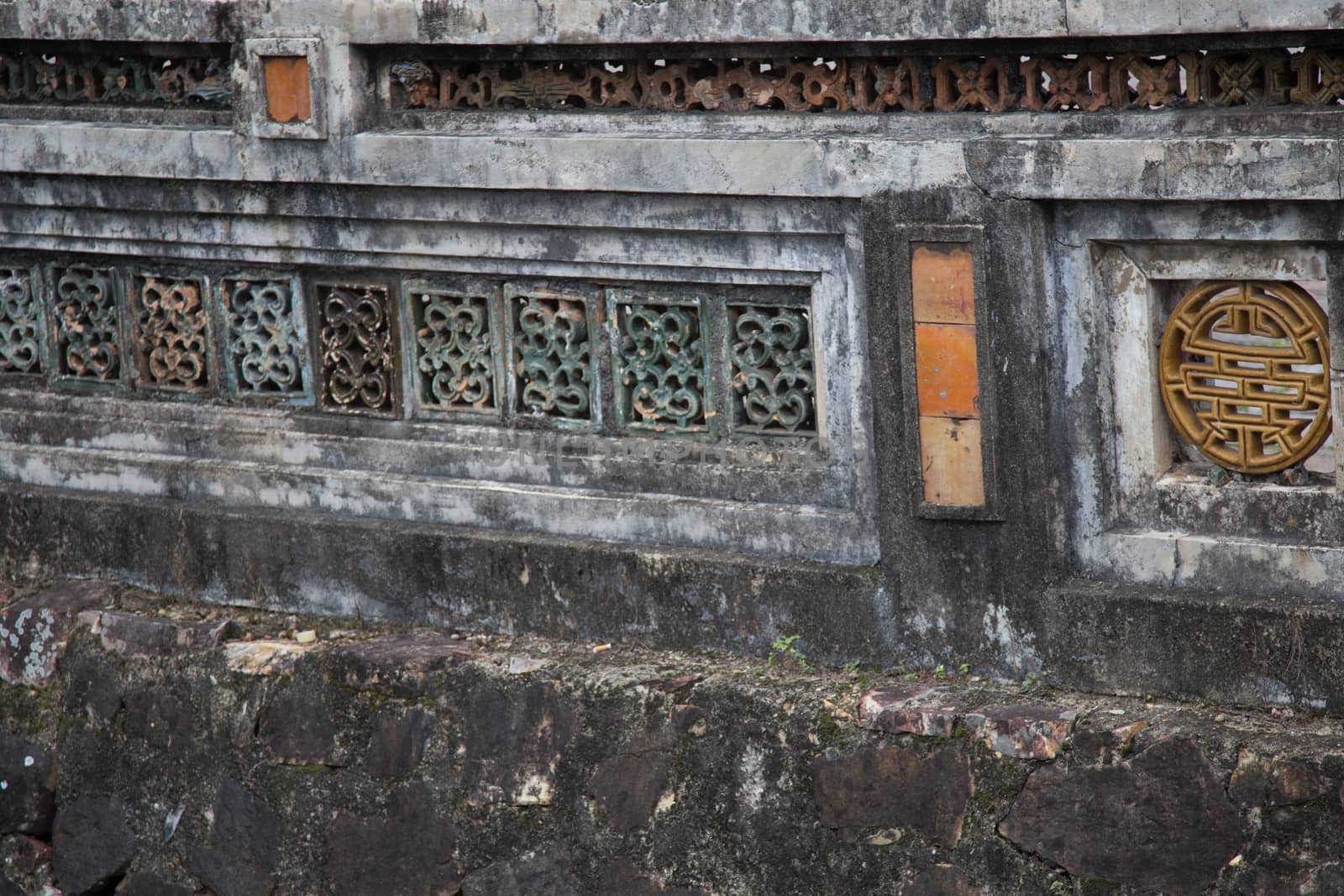 Hue, ancient capital of Vietnam. architecture detail of roofs and decorations by kgboxford