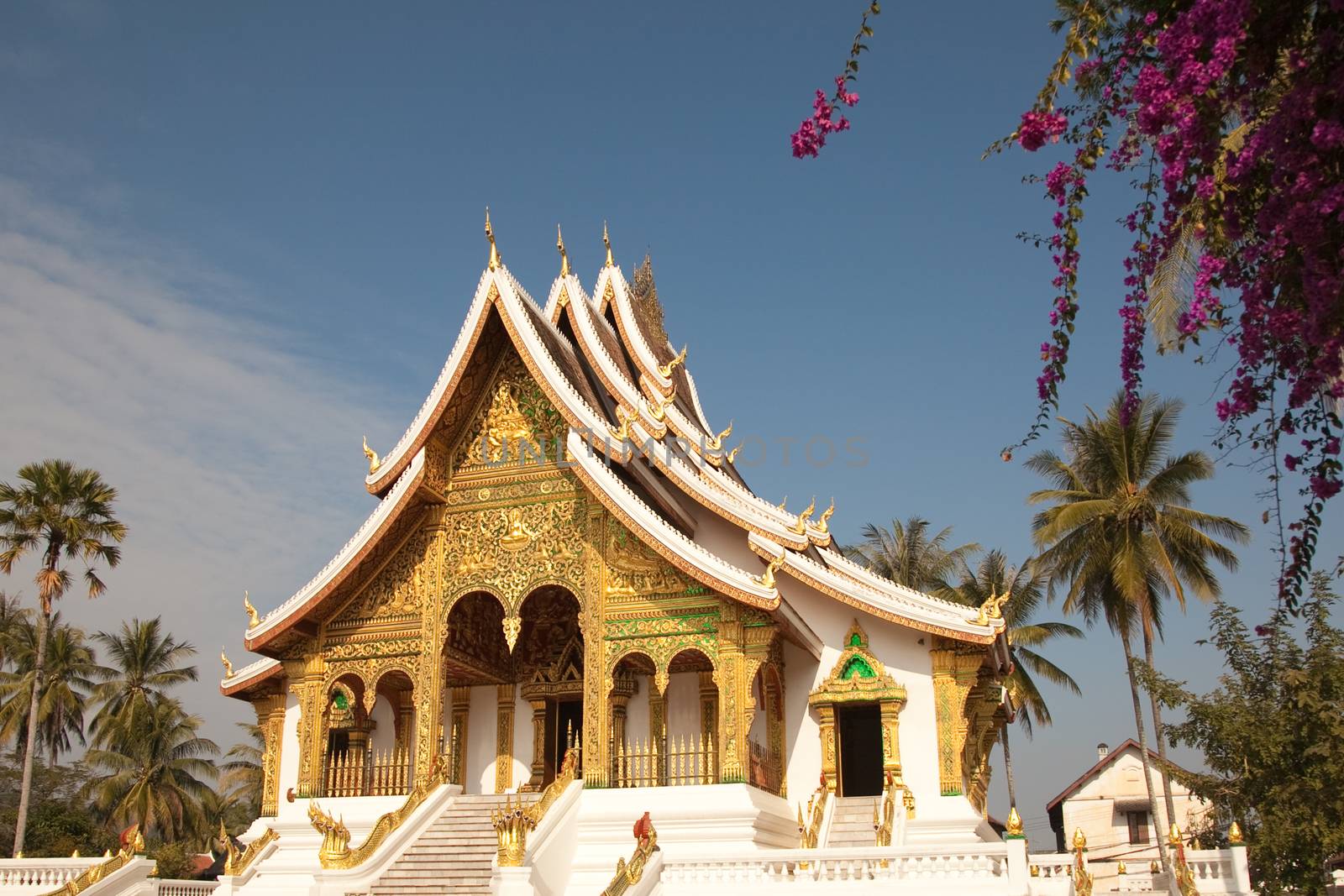 Temples at Luang Prabang Laos with Buddha statues and detailed golden shrines by kgboxford