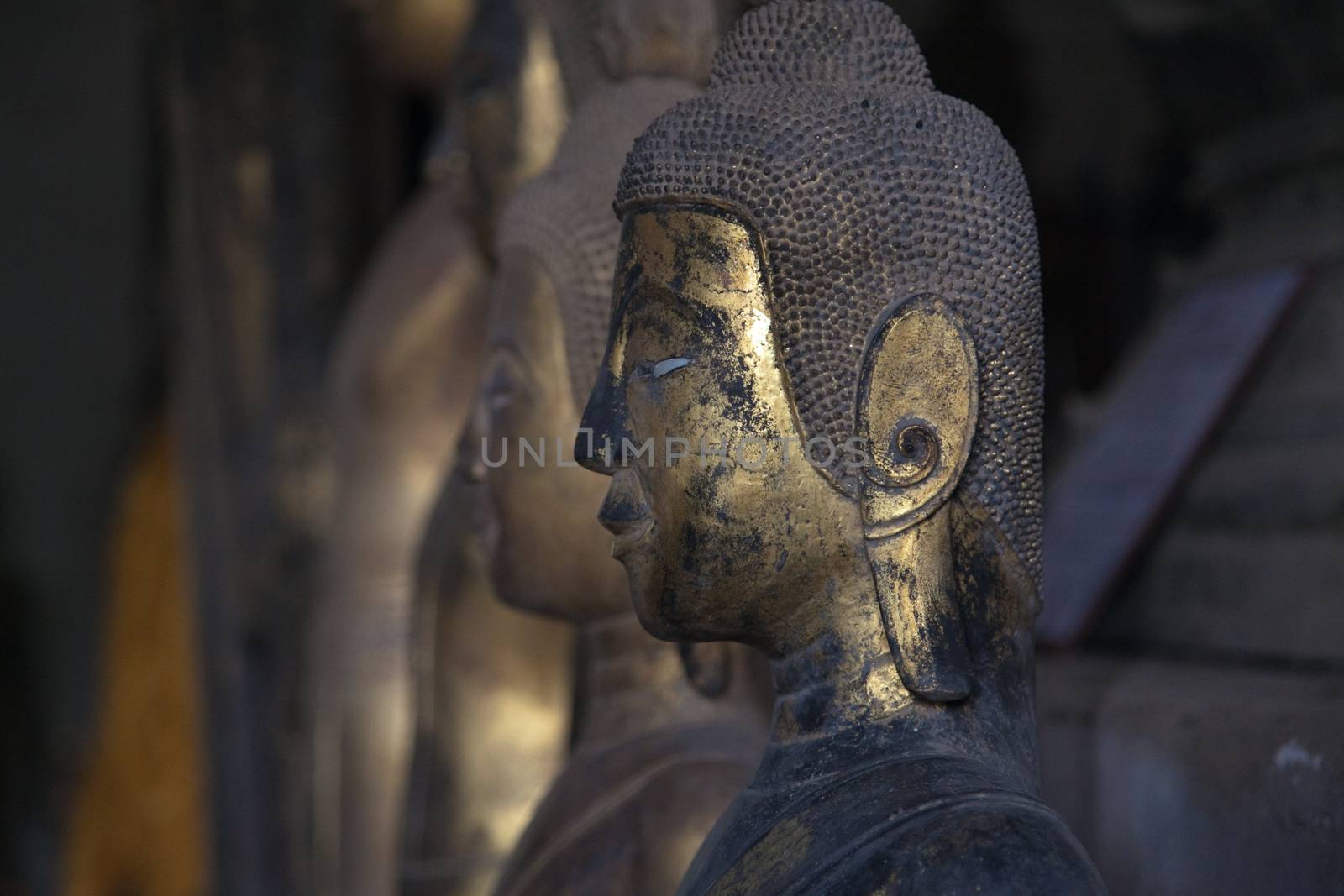 Temples at Luang Prabang Laos with Buddha statues and detailed golden shrines by kgboxford