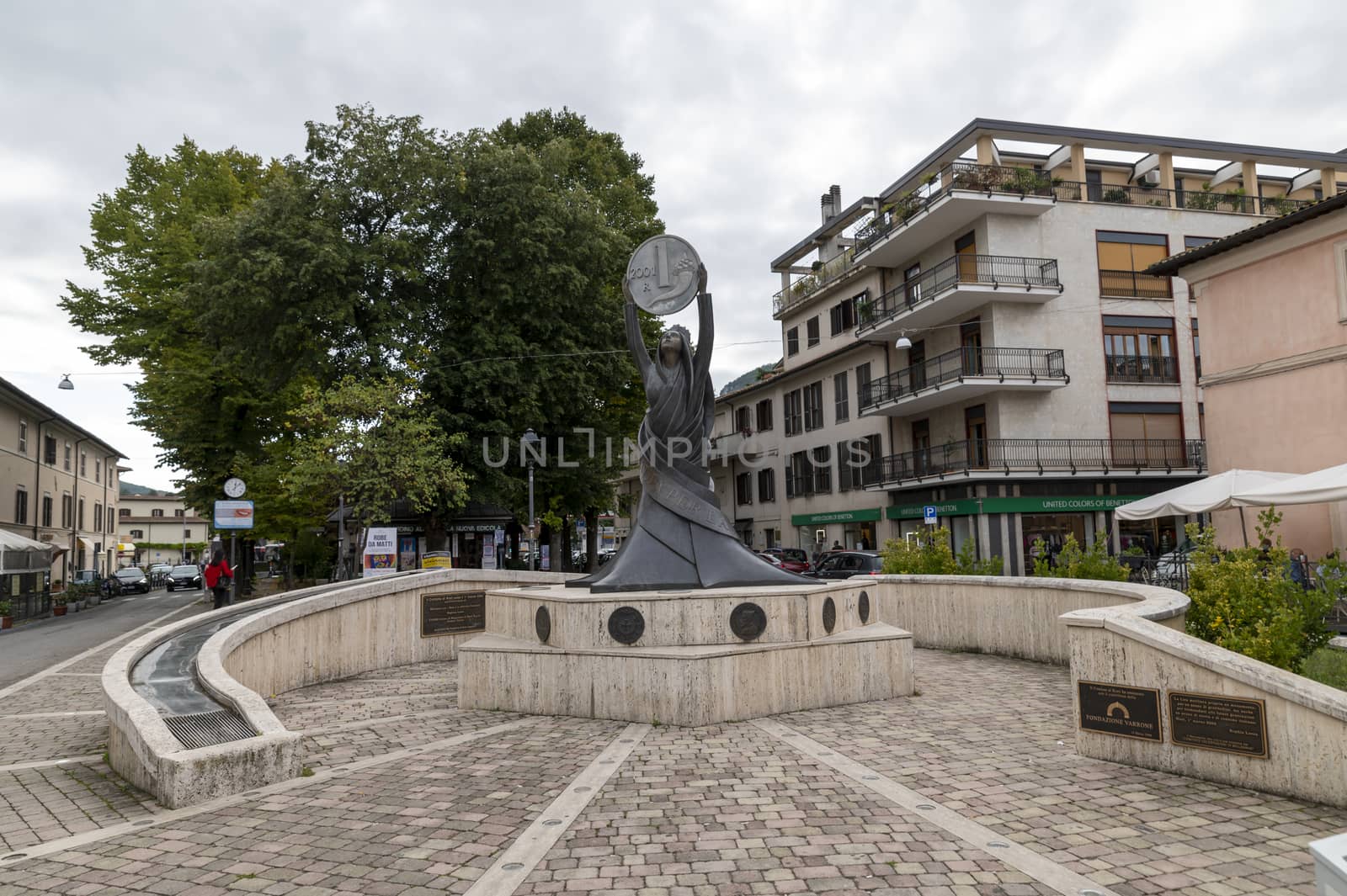 rieti,italy october 02 2020:monument to the lira placed in the city of rieti