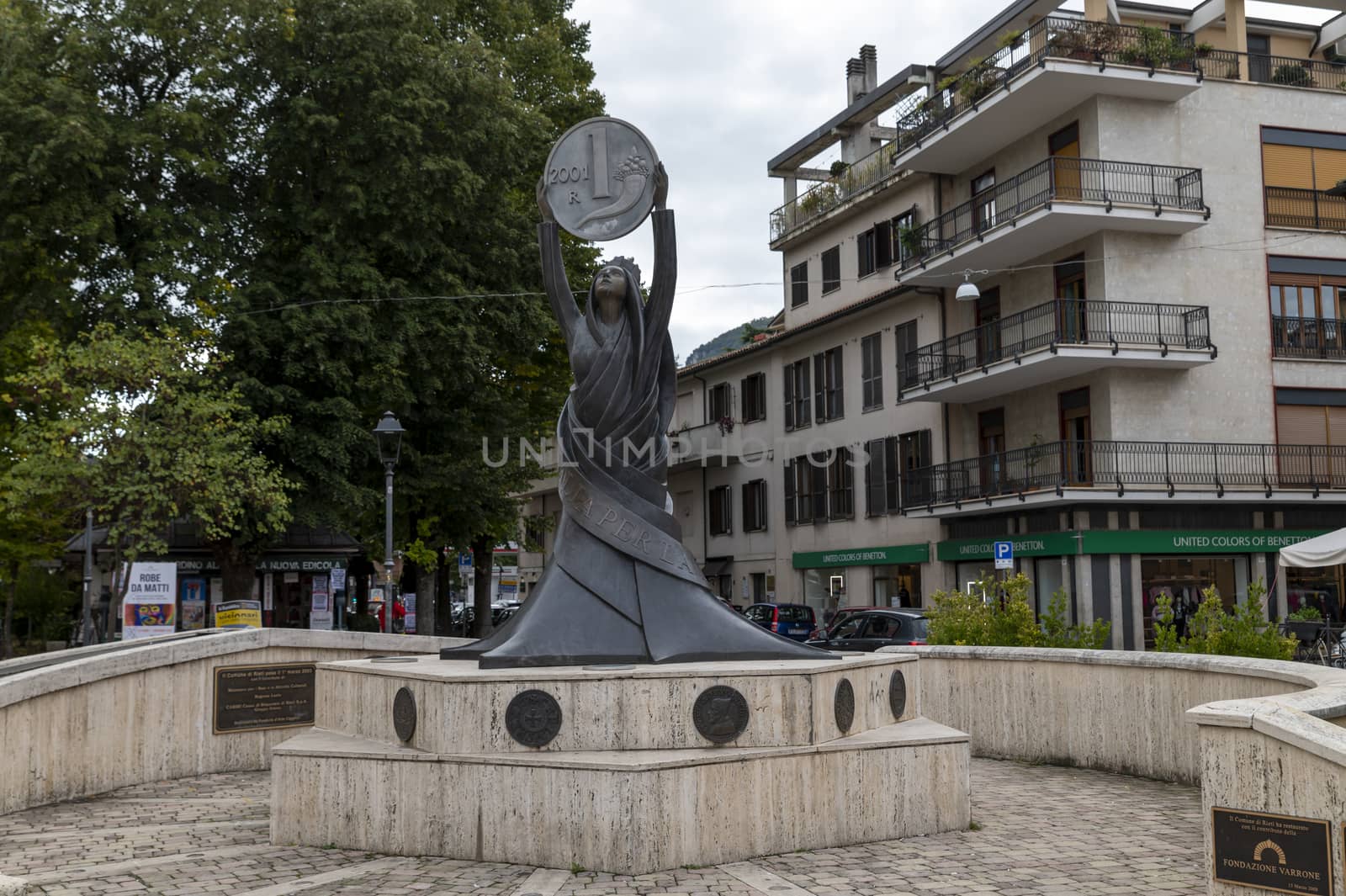 rieti,italy october 02 2020:monument to the lira placed in the city of rieti