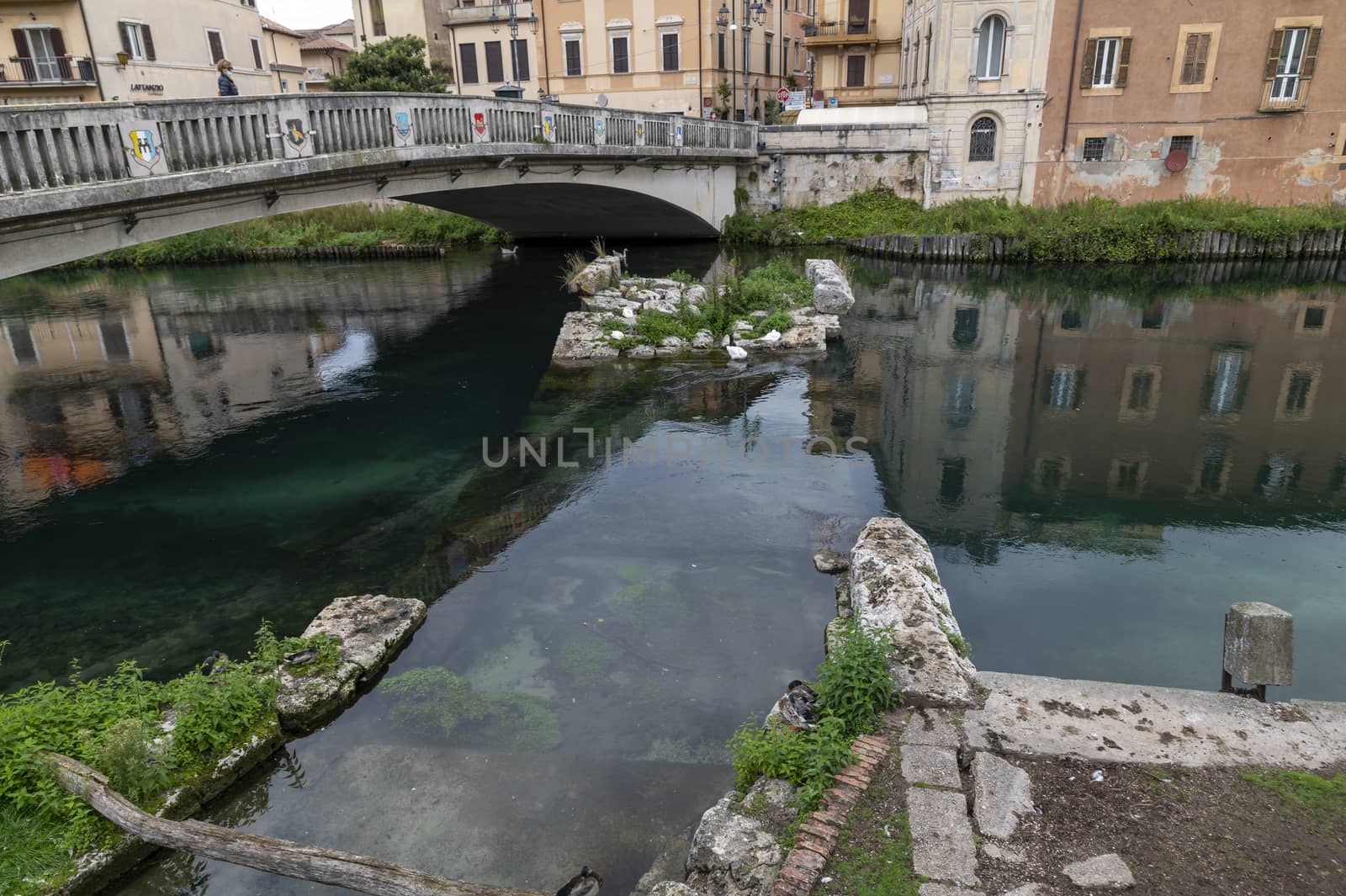 rieti,italy october 02 2020:Roman bridge in the velino river in the city of rieti