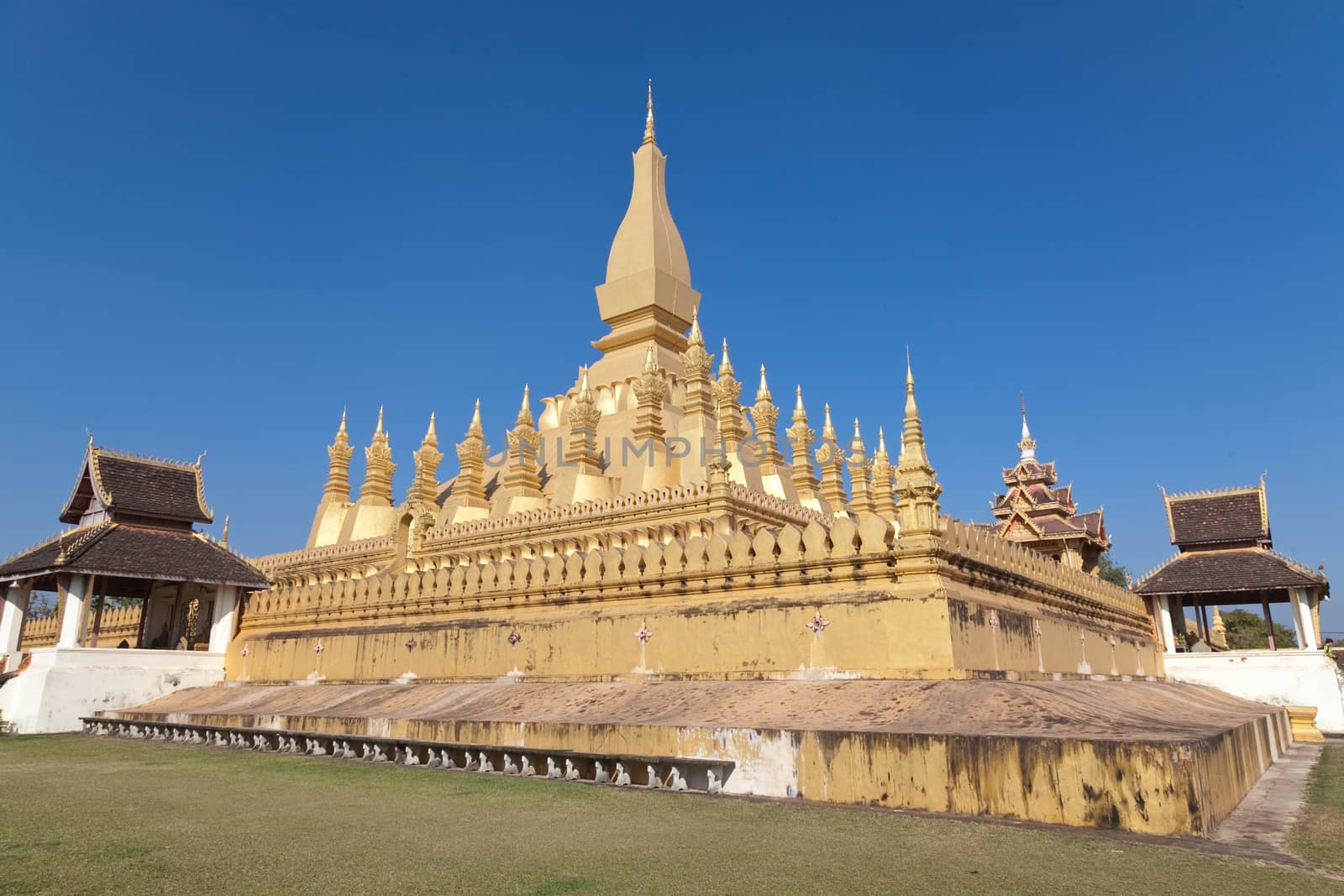 That Luang famous temple, Vientiane, Laos, Buddhist golden temple a place of pilgramage. High quality photo