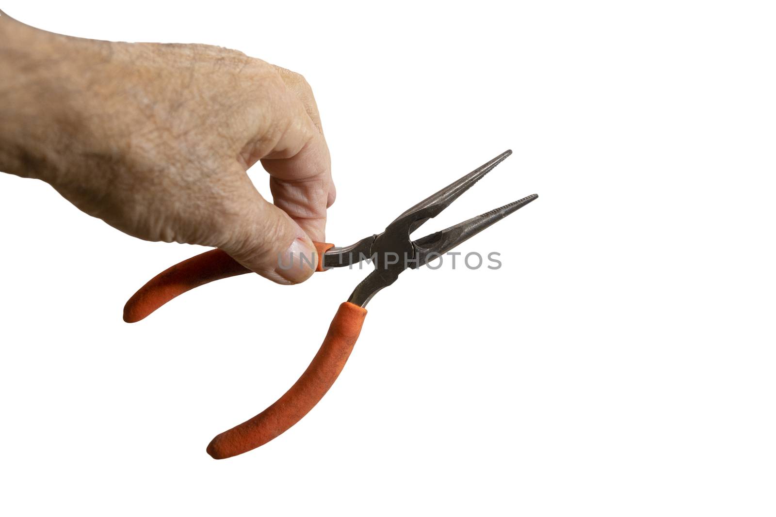 Long thin nose pliers isolated against white background