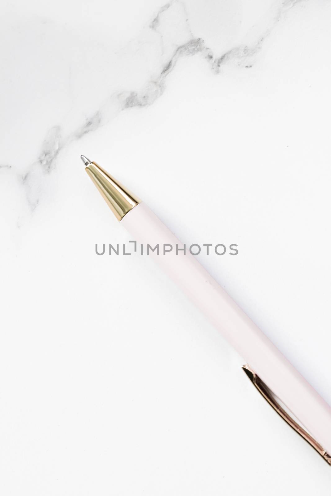 White pen on marble background, luxury stationery and business brand by Anneleven