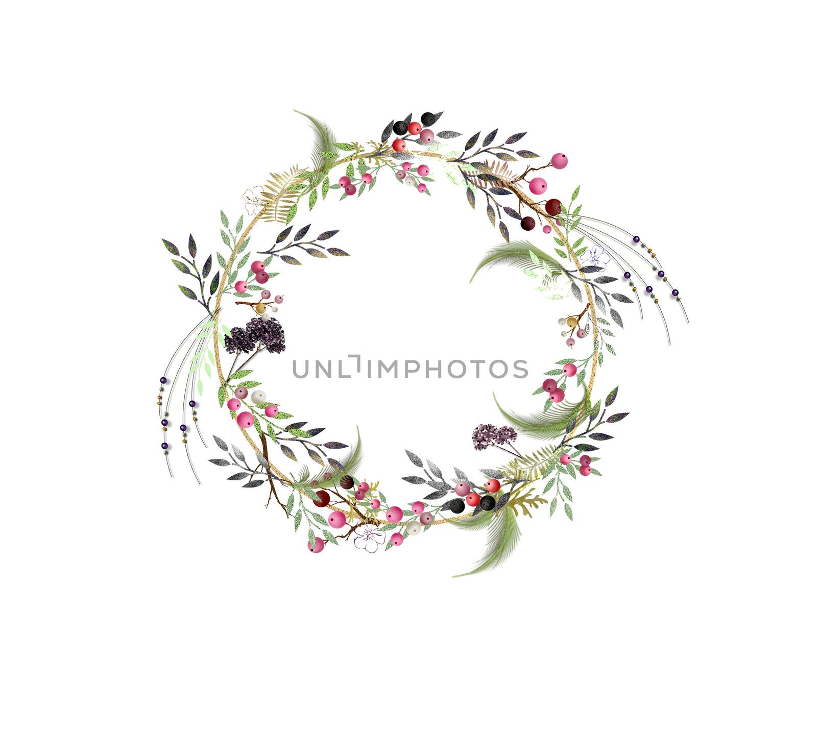 Beautiful floral illustration of Christmas wreath. Elegant design for card, weddings, invitation, tags, template