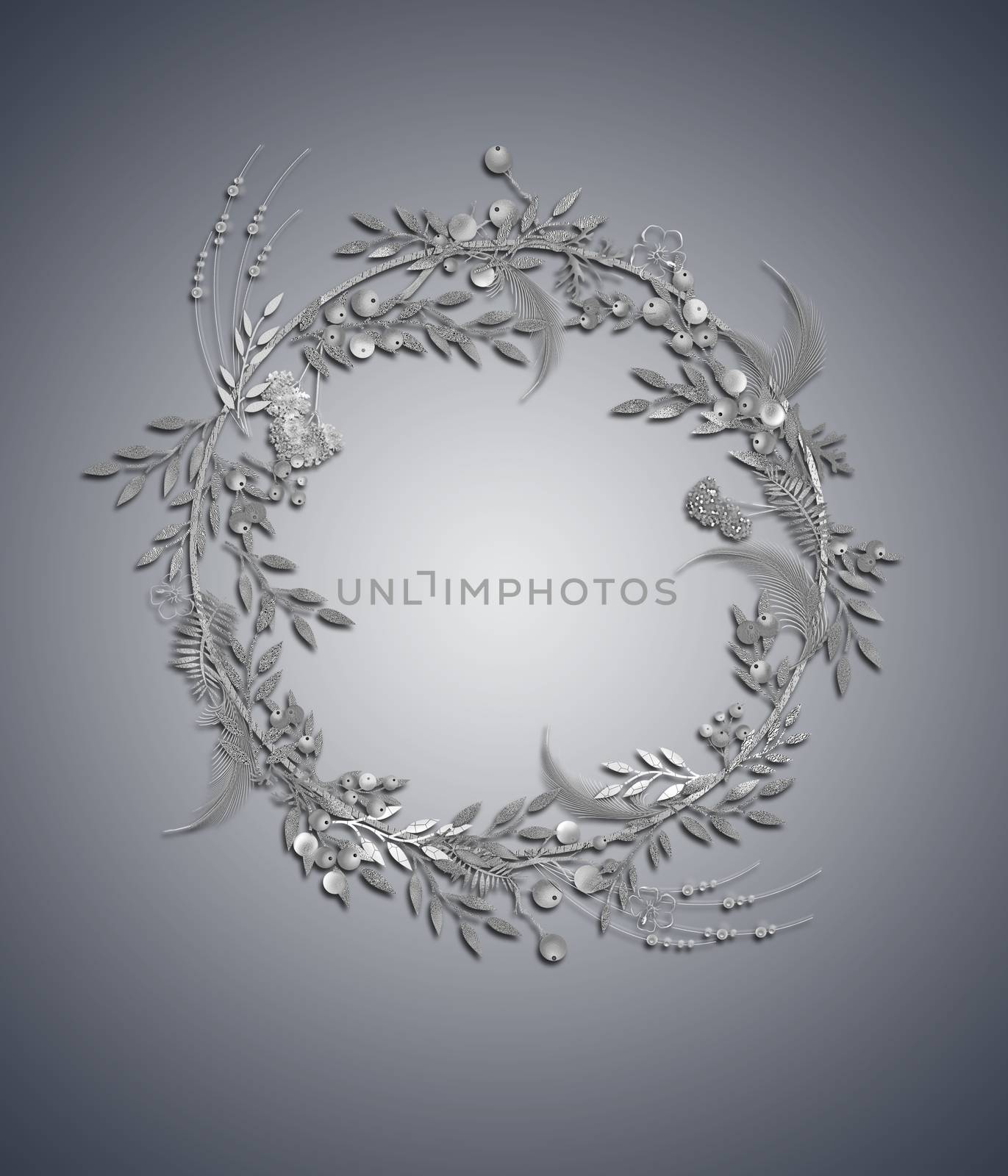 Botanical 3D Illustration Isolated on grey pastel background. Vintage Wedding Decor, design, pattern, card, invitation