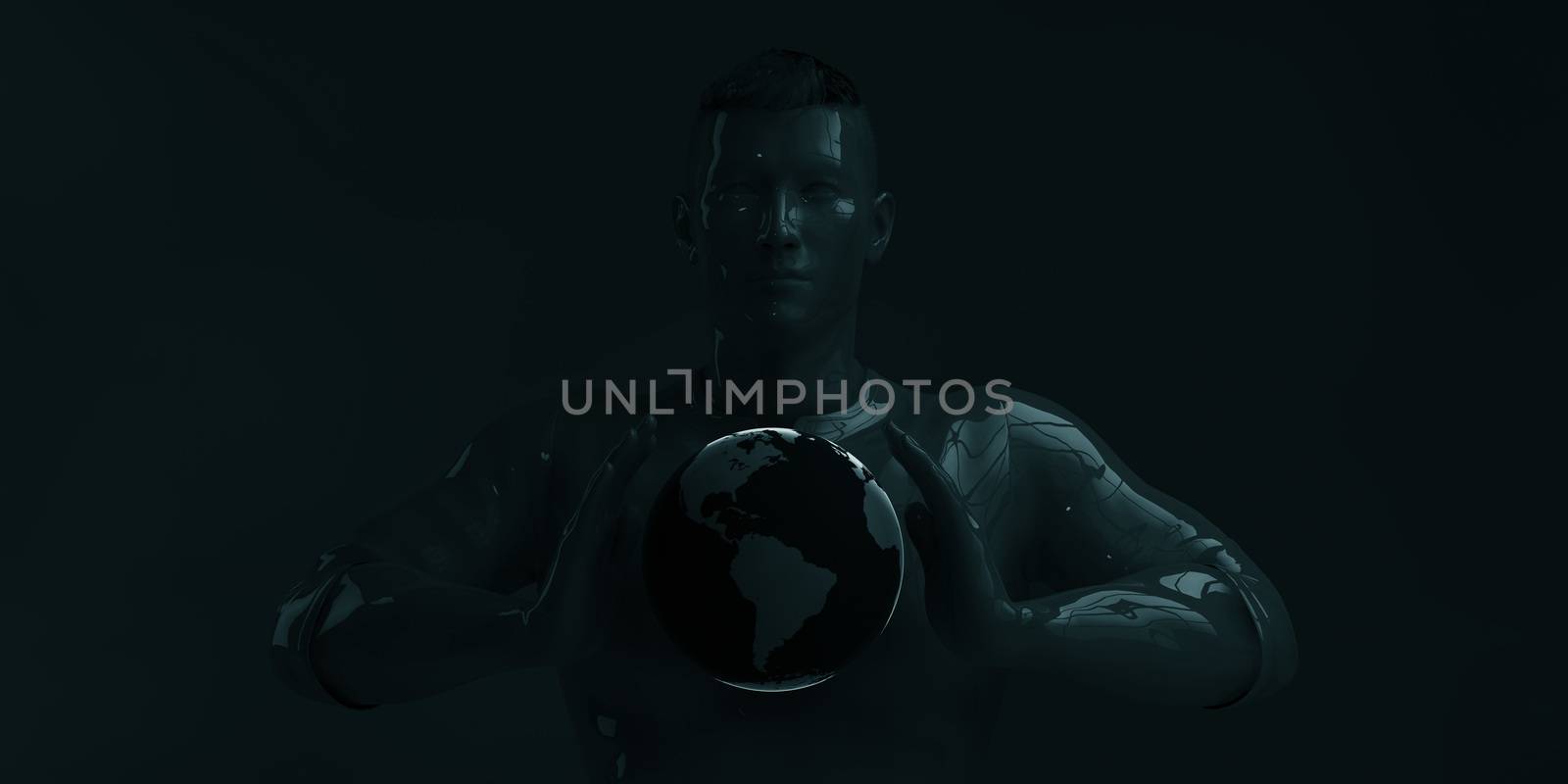 Global Strategy with Man Holding Globe for Business Dark Minimalist