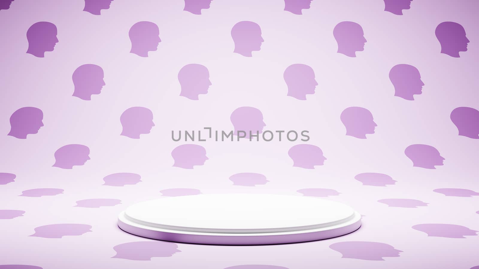 Empty White Platform on Purple Human Head Profile Shape Pattern Studio Background 3D Render Illustration