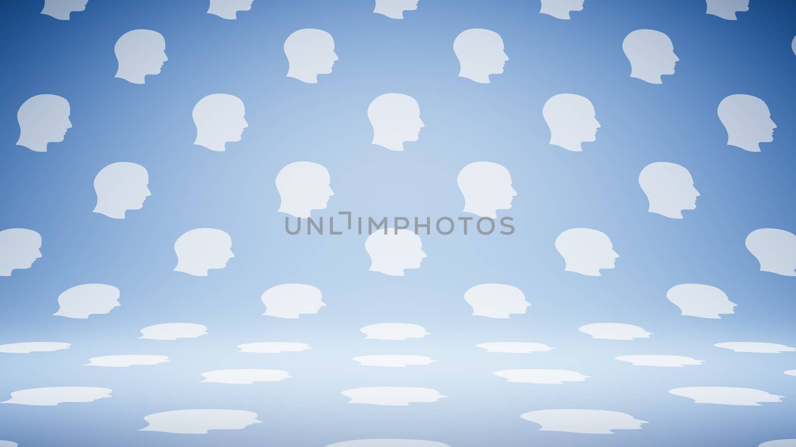 Empty Blank Blue and White Human Head Profile Shape Pattern Studio Background 3D Render Illustration