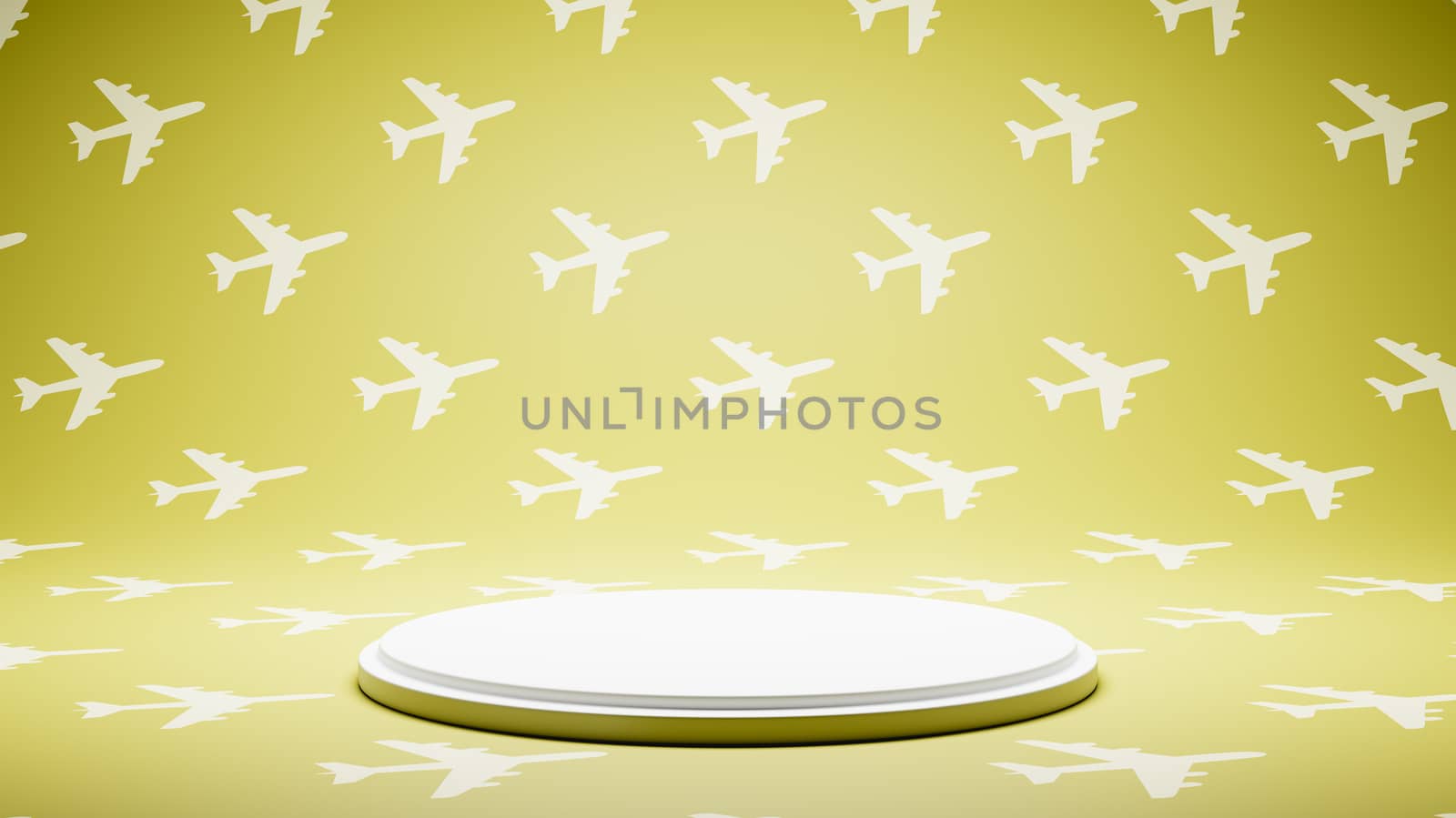 Empty White Platform on Airplane Shape Pattern Studio Background by make