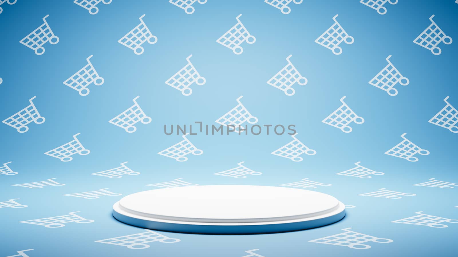 Empty White Platform on Shopping Cart Shape Pattern Studio Background by make