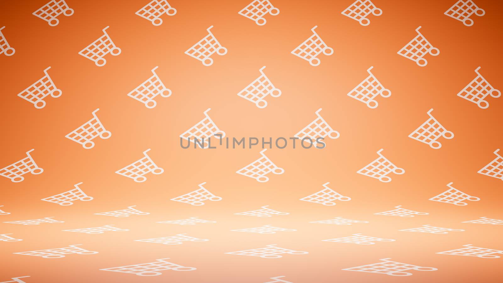 Empty Blank Orange and White Shopping Cart Shape Pattern Studio Background 3D Render Illustration