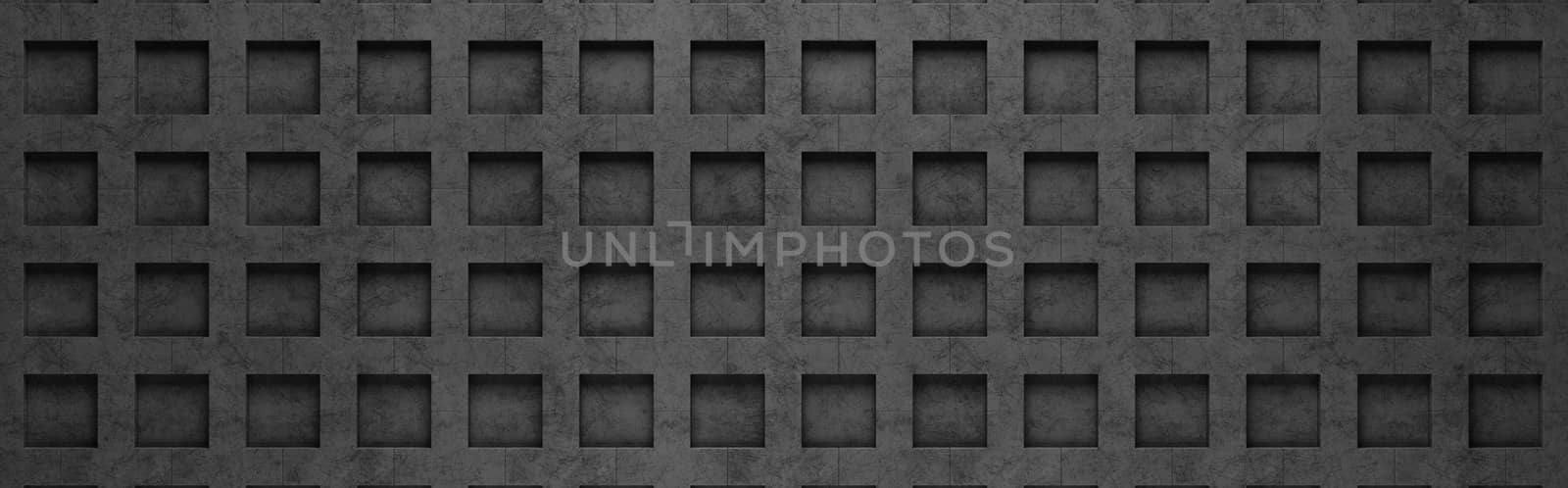 Wall of Black Tiles Arranged as a Grid 3D Pattern Background Illustration