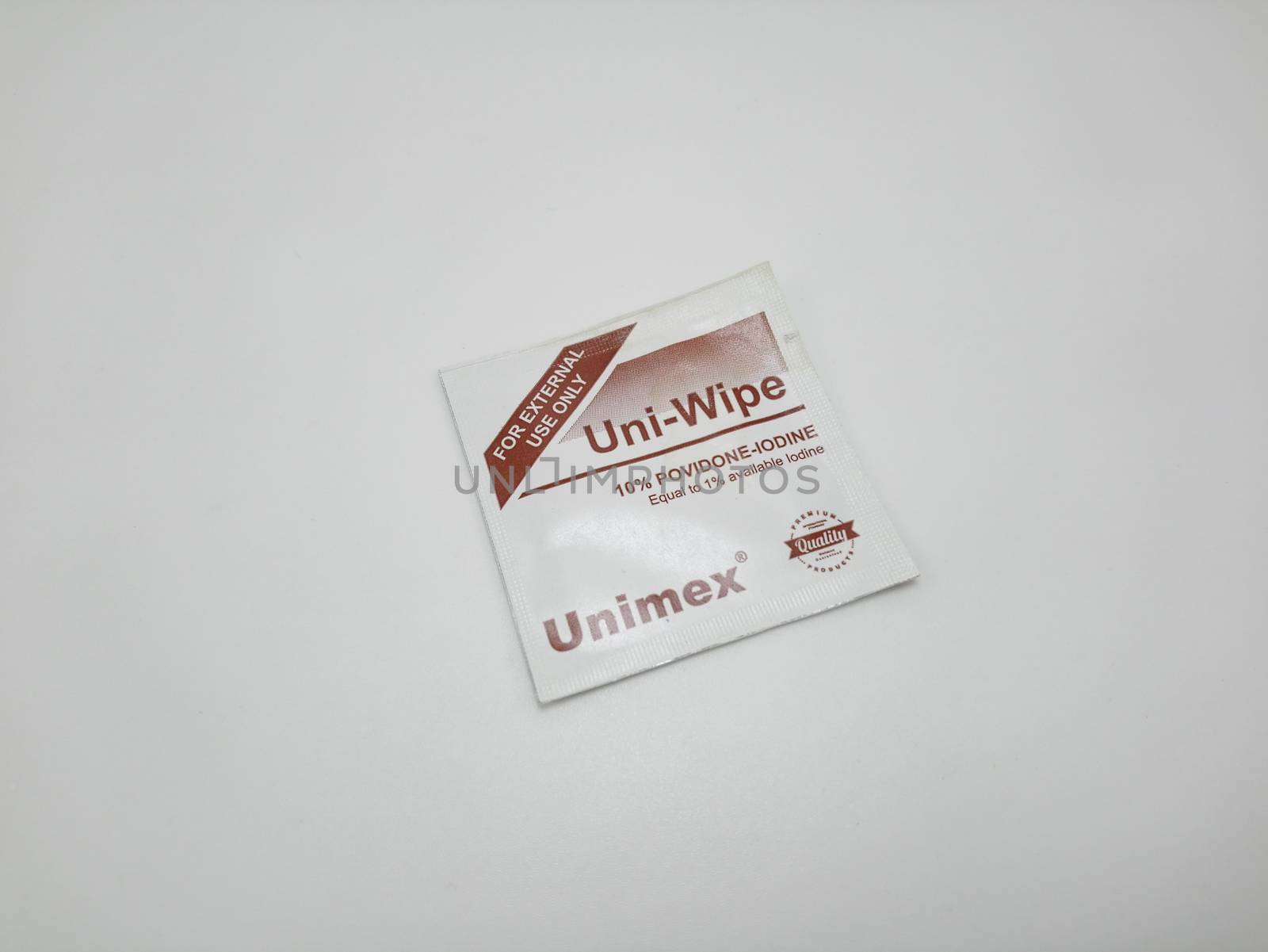 MANILA, PH - SEPT 25 - Unimex uni wipe povidone iodine alcohol wipes on September 25, 2020 in Manila, Philippines.