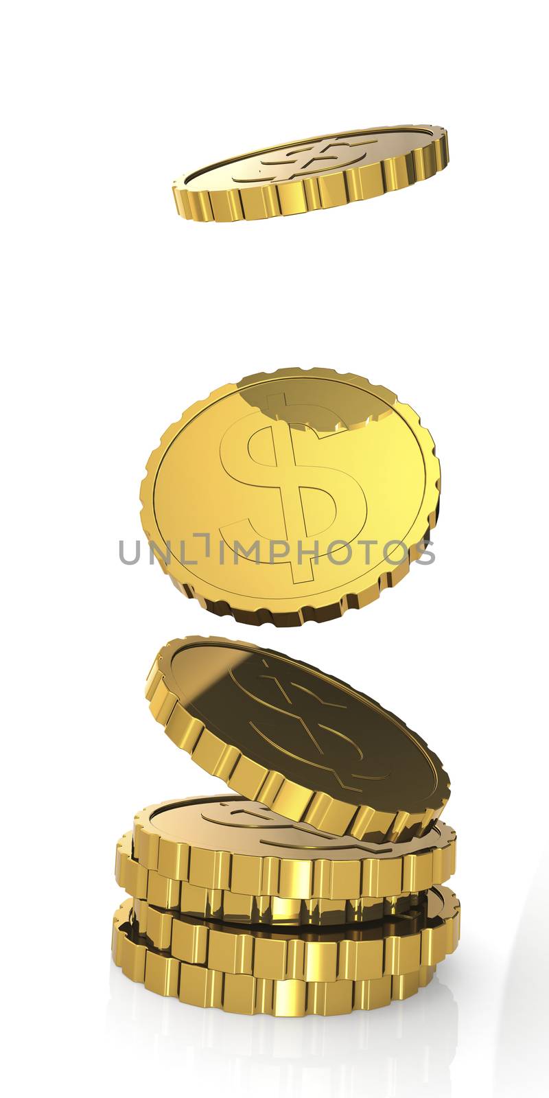 Golden coin for wealth concept, 3d rendering