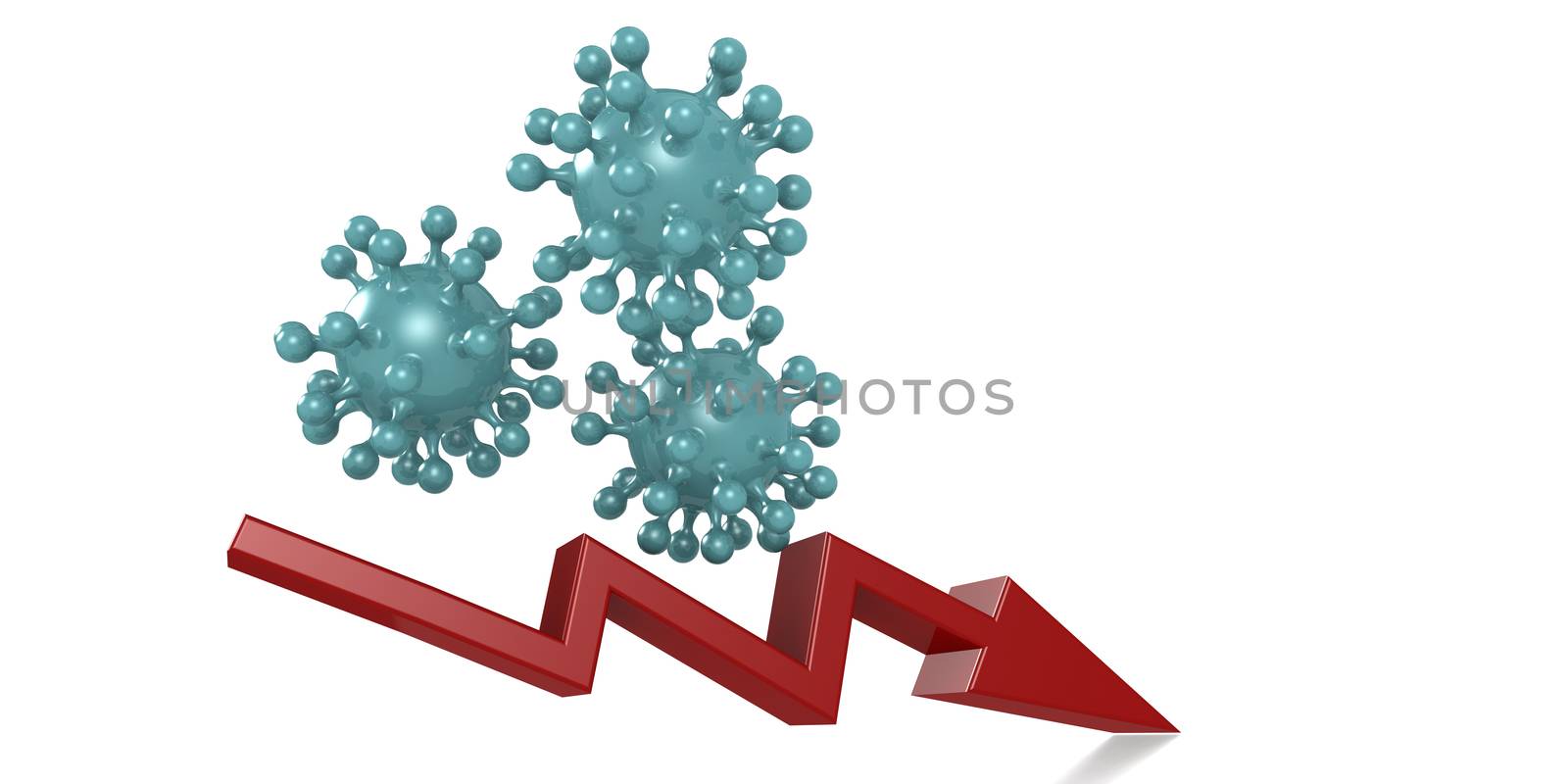 Corona virus with red arrow going down by tang90246