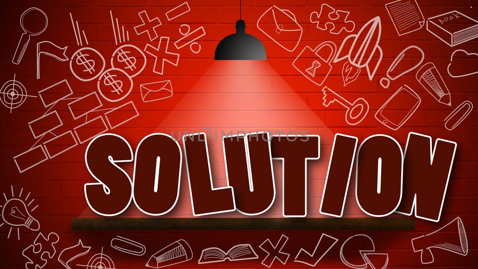 Solution word for success concept with lamp on the wall by tang90246