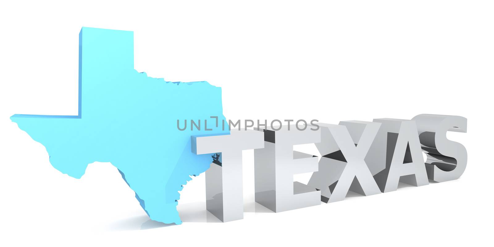 Texas map isolated with white background, 3D rendering