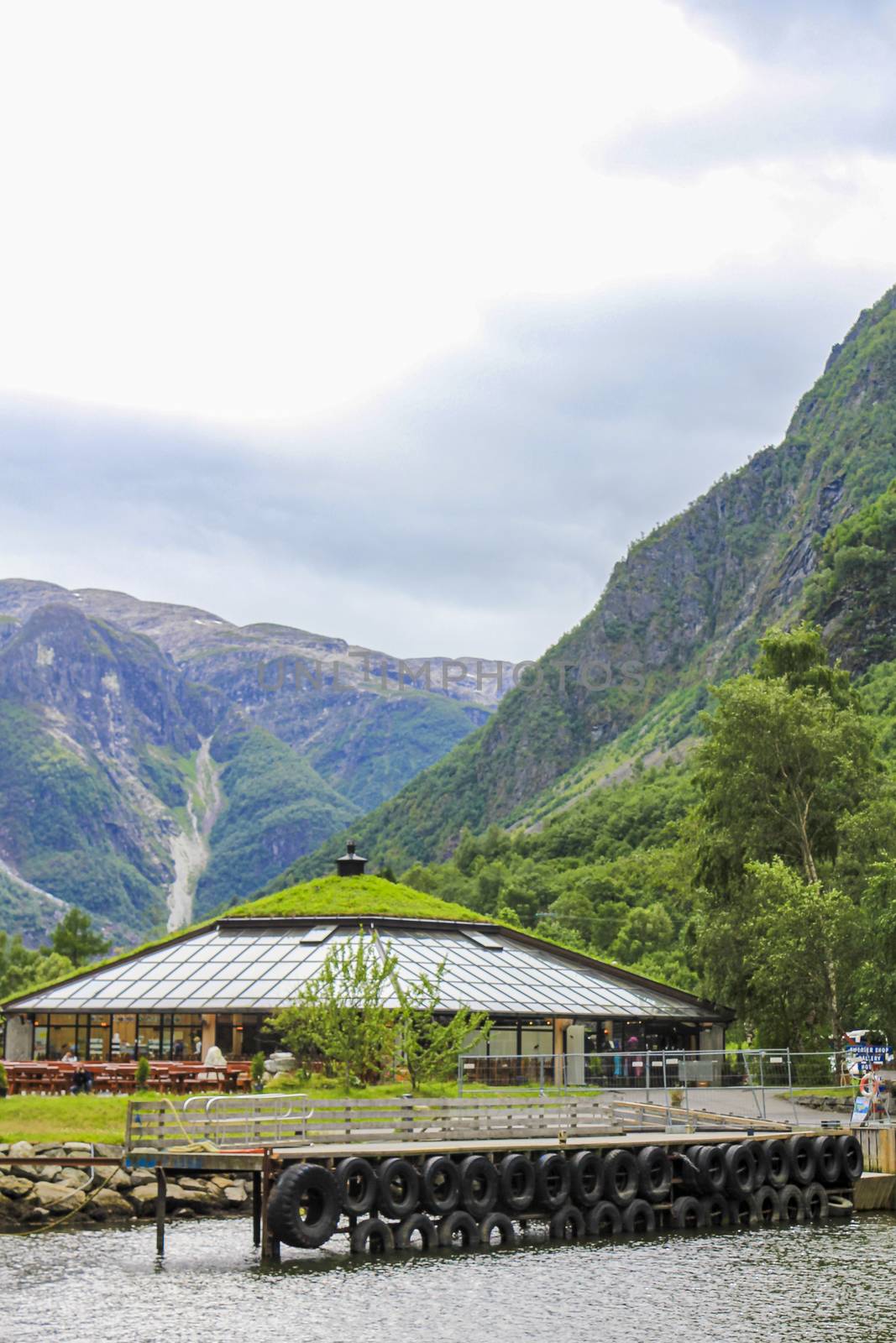 Little village in Aurlandsfjord Aurland Vestland Sognefjord in Norway.