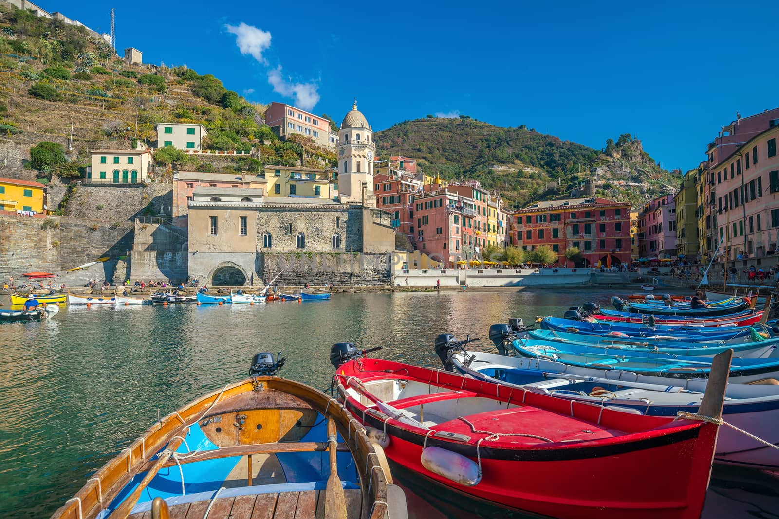 View of Vernazza. One of five famous colorful villages of Cinque Terre National Park in Italy