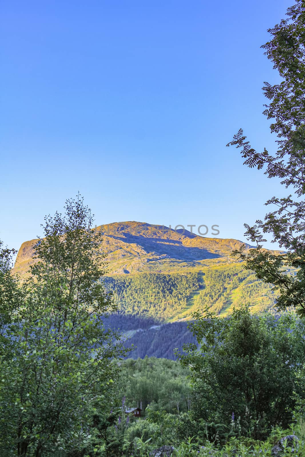 Beautiful sunrise panorama Norway, Hemsedal Skicenter with Mountains in Hemsedalis. by Arkadij