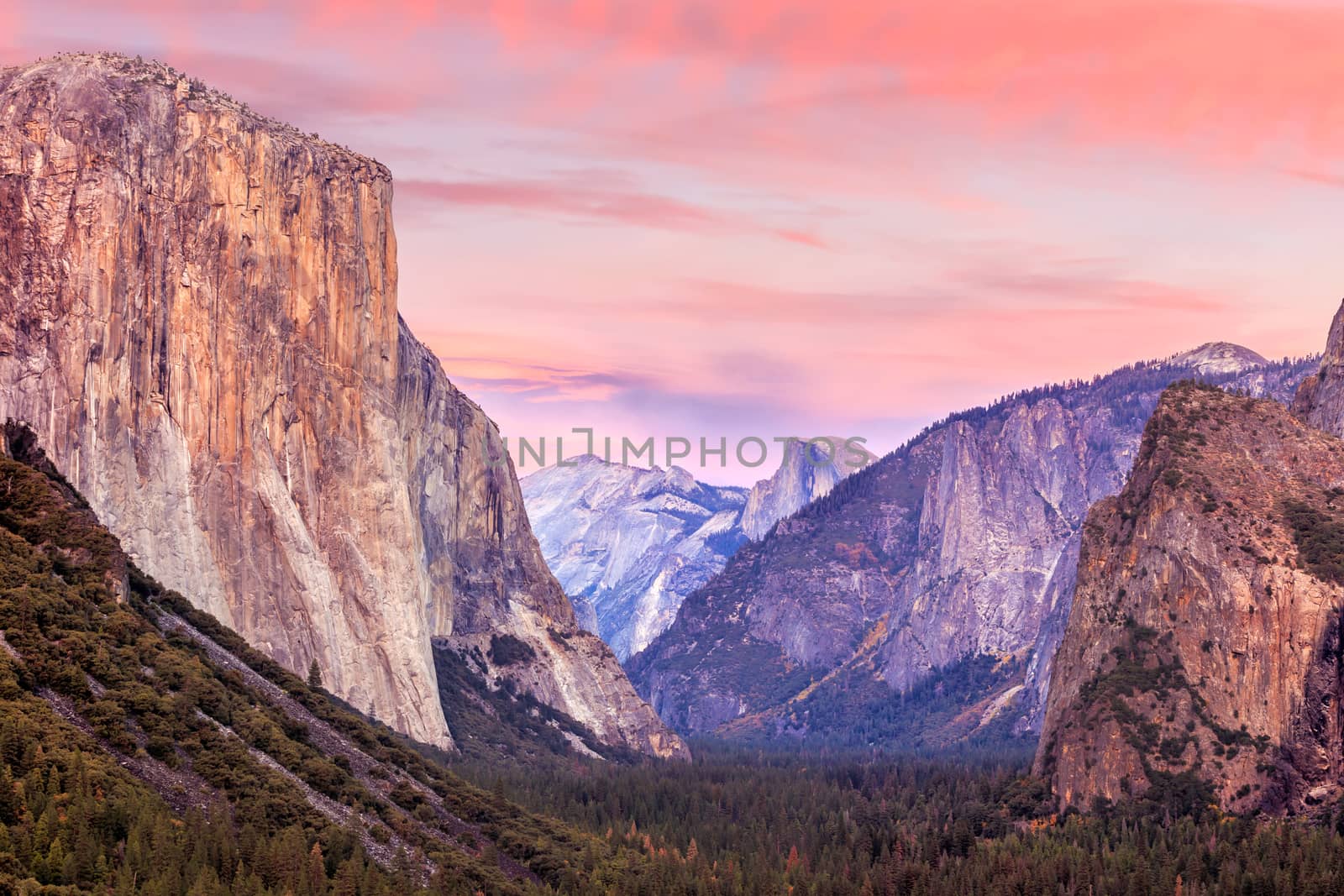 Beautiful view of yosemite national park at sunset in California, USA