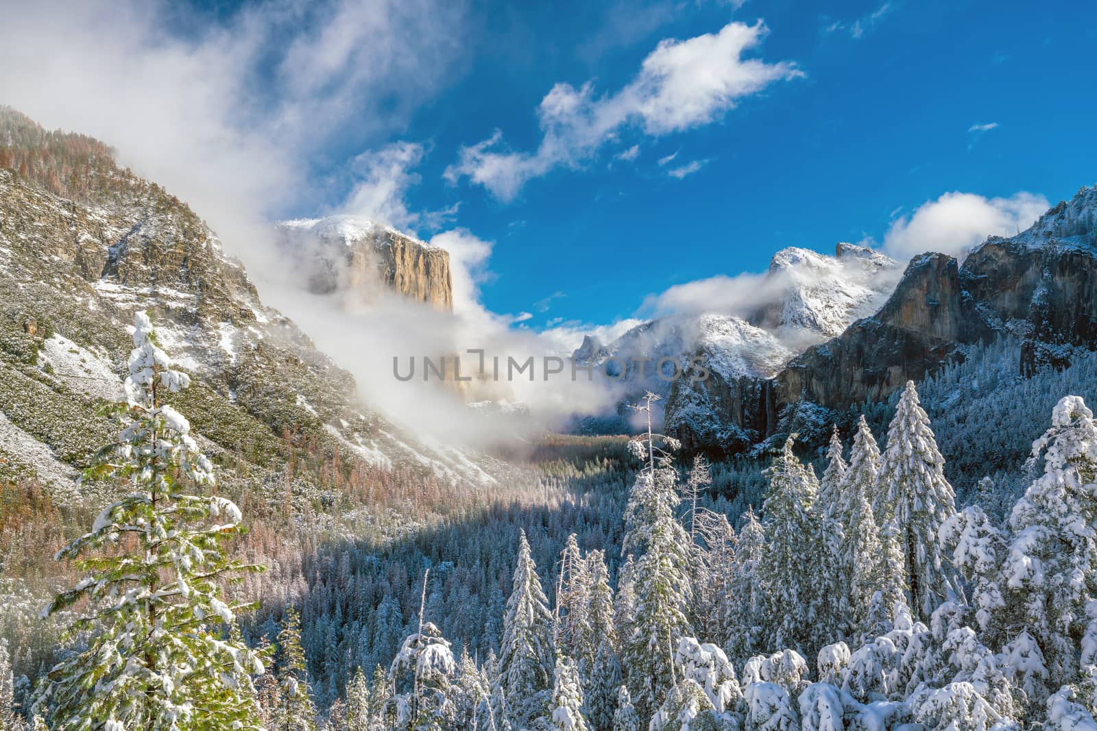 Beautiful view of yosemite national park winter season in California, USA