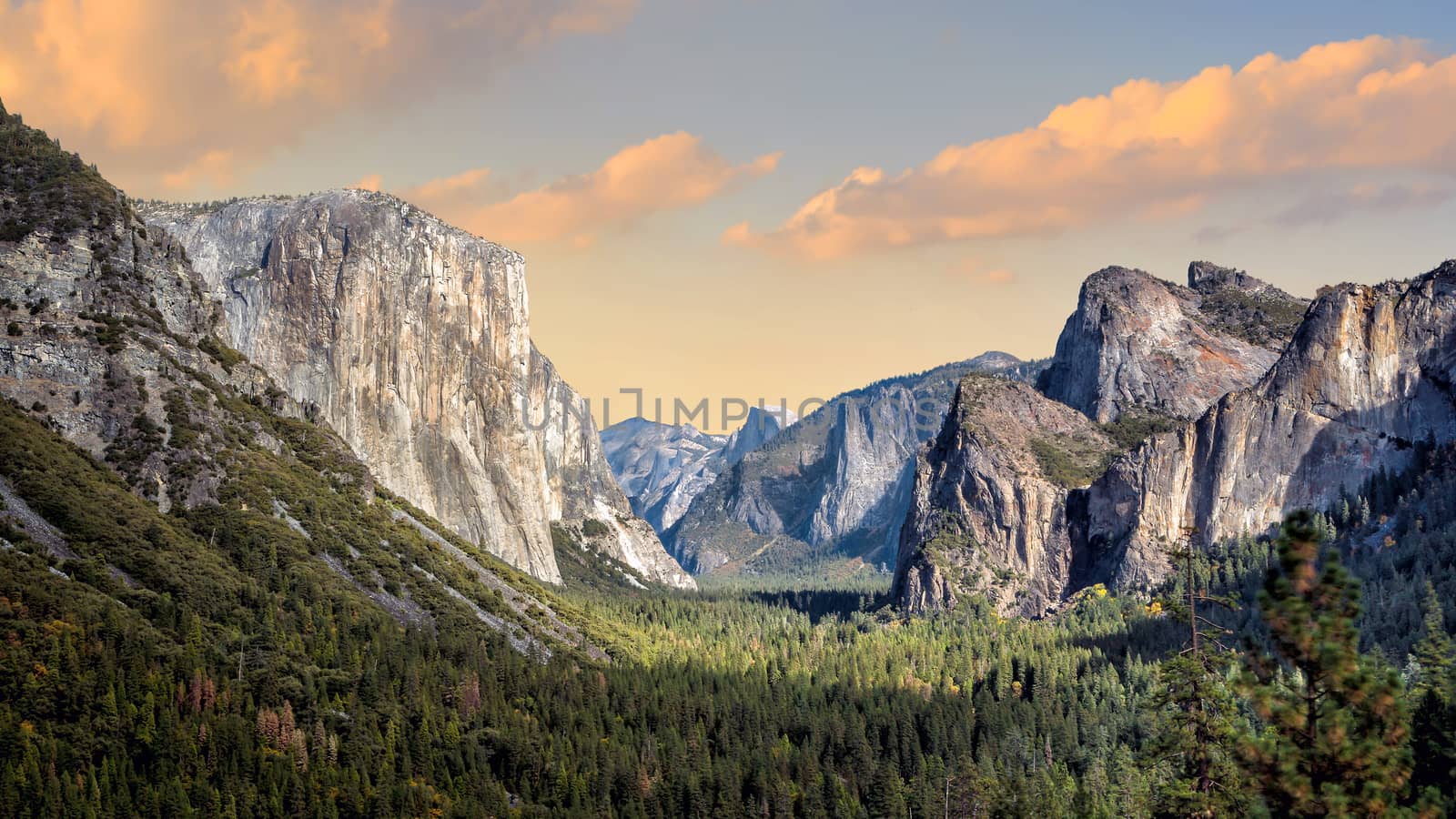 Beautiful view of yosemite national park at sunset in California, USA