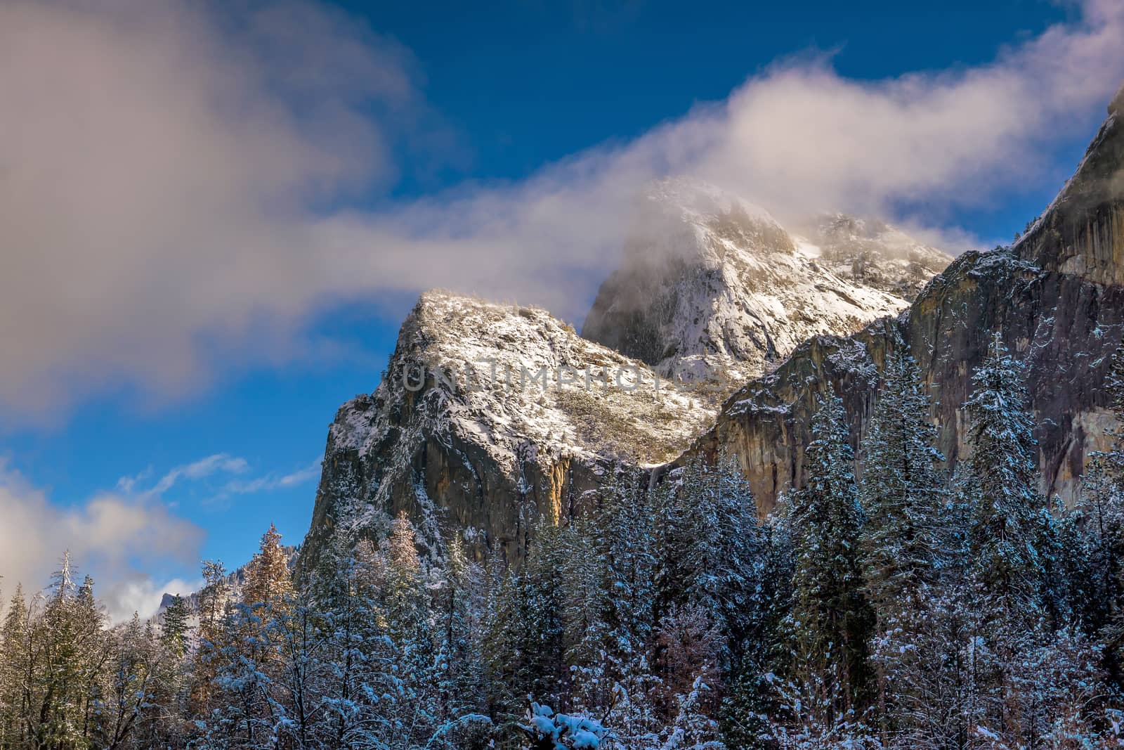 Beautiful view of yosemite national park winter season in California, USA